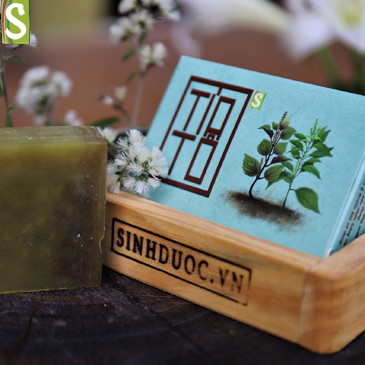 Bánh Xà bông Sinh Dược Tía tô 100 gram mùi hương nhu thơm nhẹ dễ chịu, kèm túi lưới tạo bọt