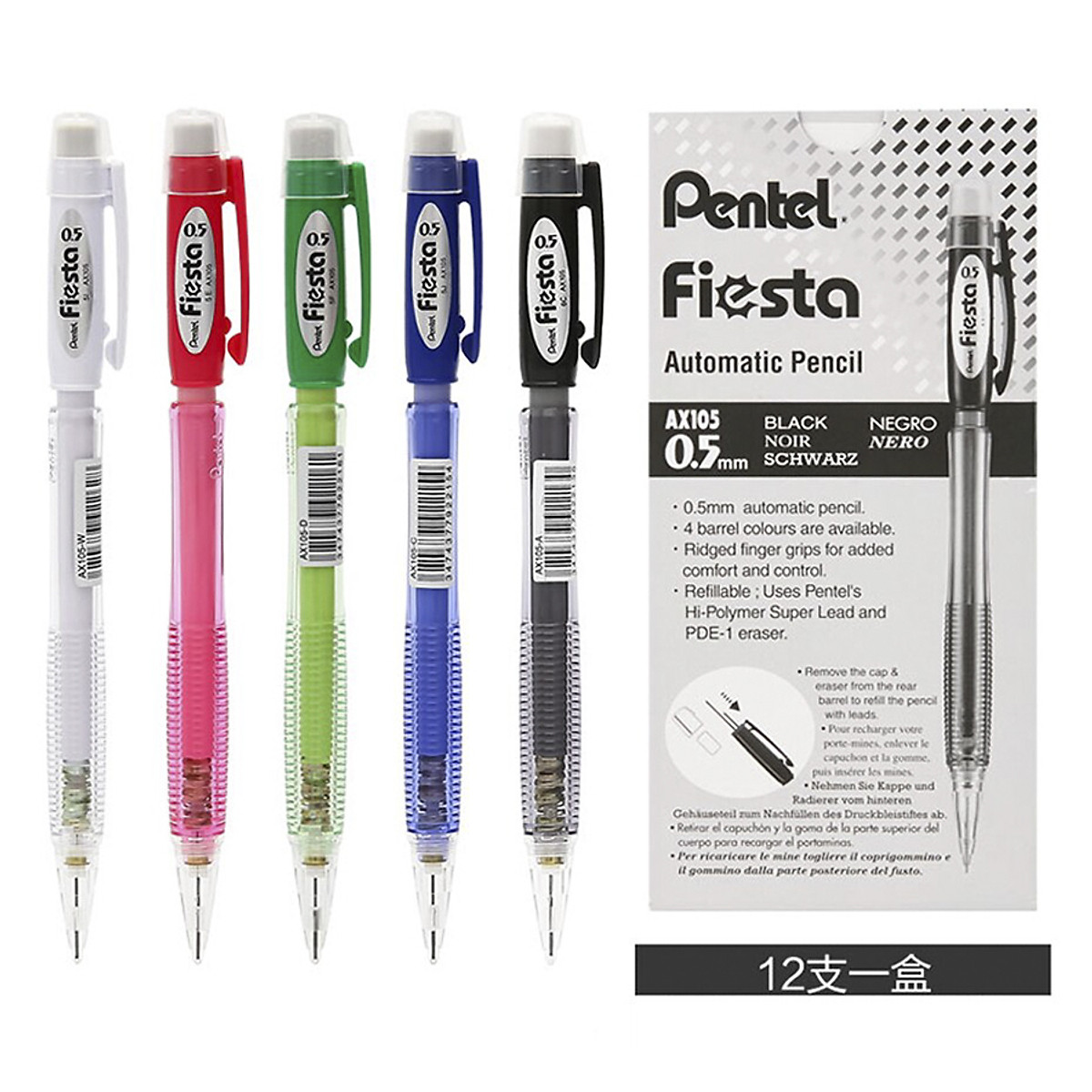 Mua Bút Chì Kim Pentel Fiesta Ax105 (0.5Mm) Và Ax107 (0.7Mm) | Thiết Kế  Thân Trong Đẹp Mắt | Trang Bị Đầu Tẩy | 4 Màu Vỏ - Đỏ-B - 0.5Mm Tại Pentel  Official