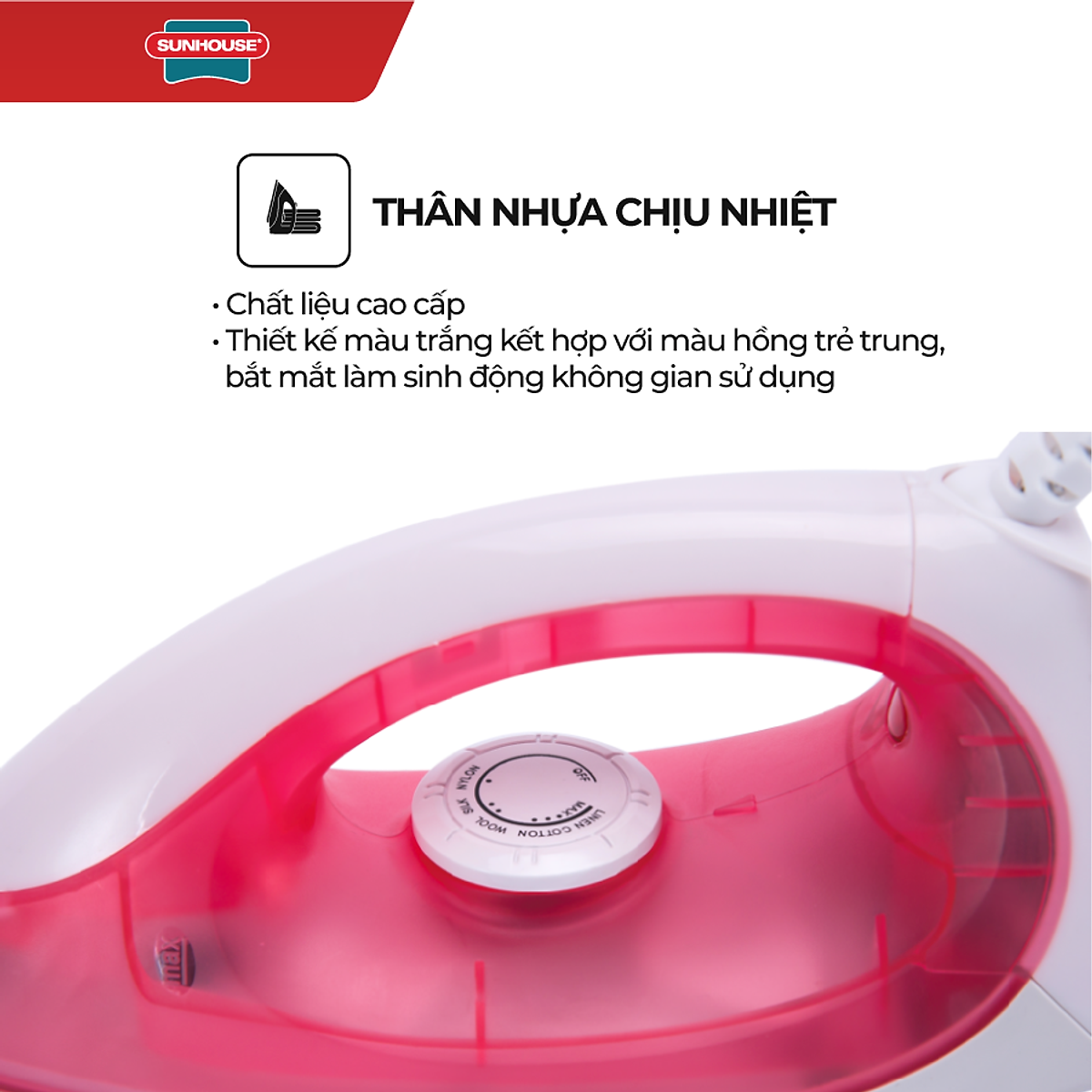 Bàn Ủi Khô Sunhouse SHD1072 - Hồng (1200W) - Hàng chính hãng