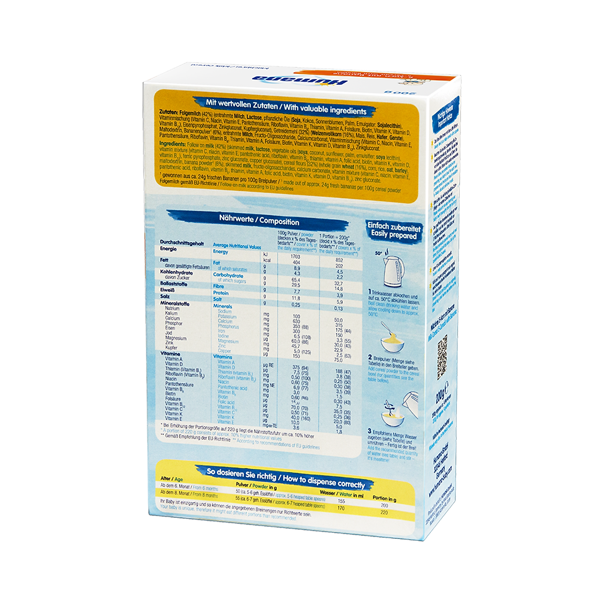 Bột ăn dặm dinh dưỡng Humana 5 loại ngũ cốc và chuối MILK CEREAL 5 – CEREALS WITH BANANA- Nhập khẩu 100% từ Đức.