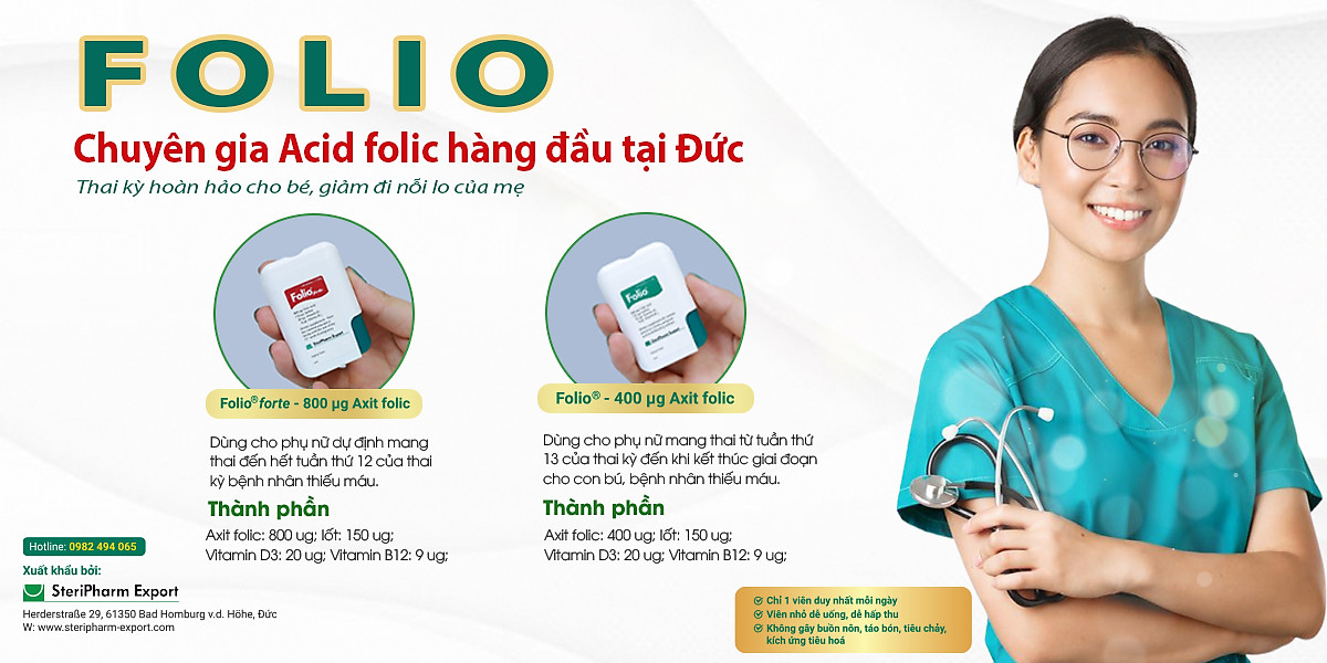Viên uống bổ sung Acid Folic cho phụ nữ dự định mang thai, phụ nữ đang mang thai Folio® forte - Hộp 120 viên