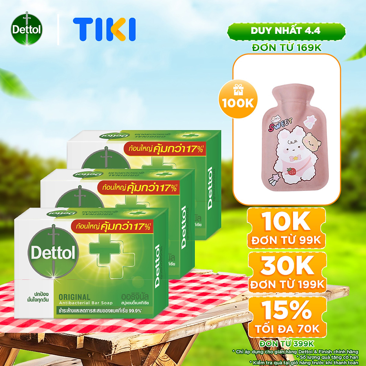 Combo 3 xà phòng Dettol kháng khuẩn 100g