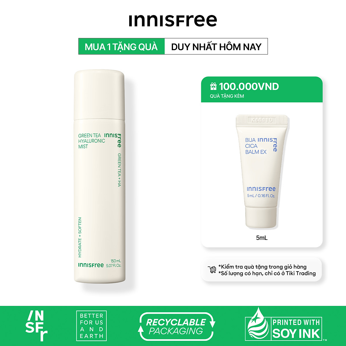 Xịt khoáng dưỡng ẩm trà xanh innisfree Green Tea Mist 150ml