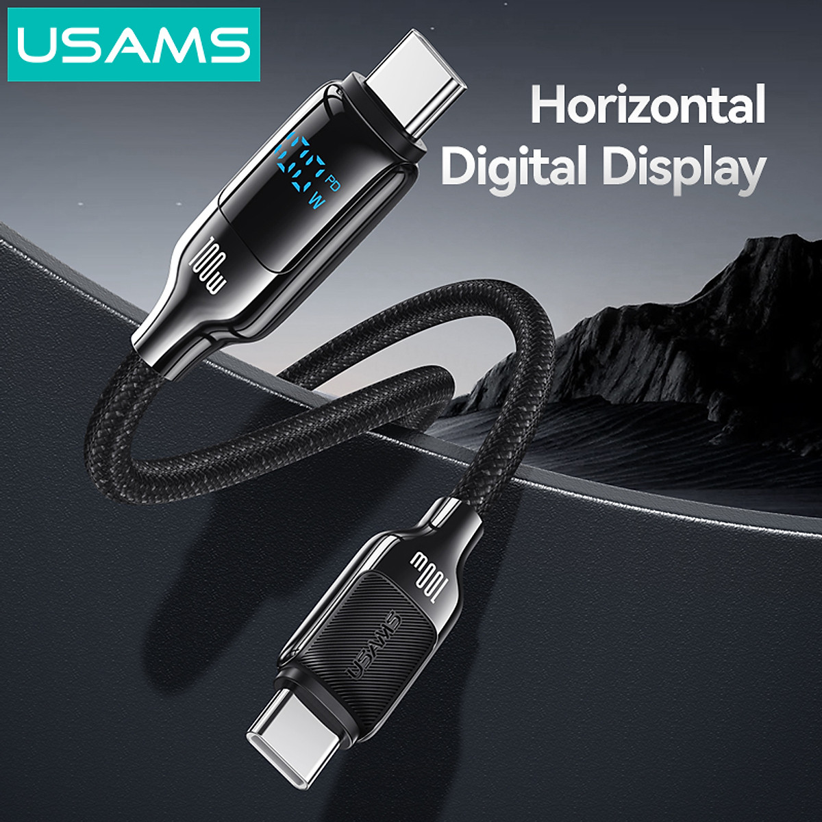 Cáp sạc nhanh USAMS SJ742 Type-C To Type-C 100W Digital Display Zinc Alloy HX Series tương thích IP15 series ( Hàng Chính Hãng)
