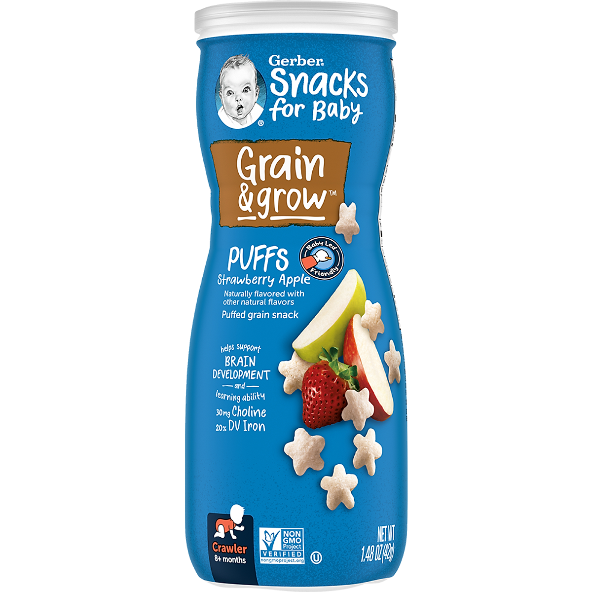 Thực Phẩm Bổ Sung Bánh Ăn Dặm Gerber Puffs vị Dâu Táo 42g dành cho trẻ trên 8 tháng tuổi