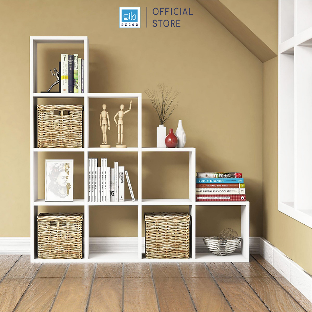 Tủ Sách Gỗ Bậc Thang Lớn Cho Phòng Khách, Phòng Làm Việc Thương Hiệu SIB Decor KSG20