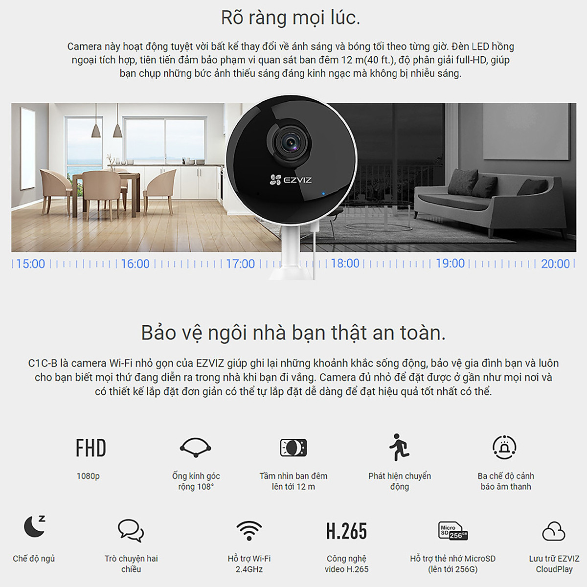Camera IP Wifi Trong Nhà Ezviz Mini CS-C1C-B 1080p - Hàng Chính Hãng