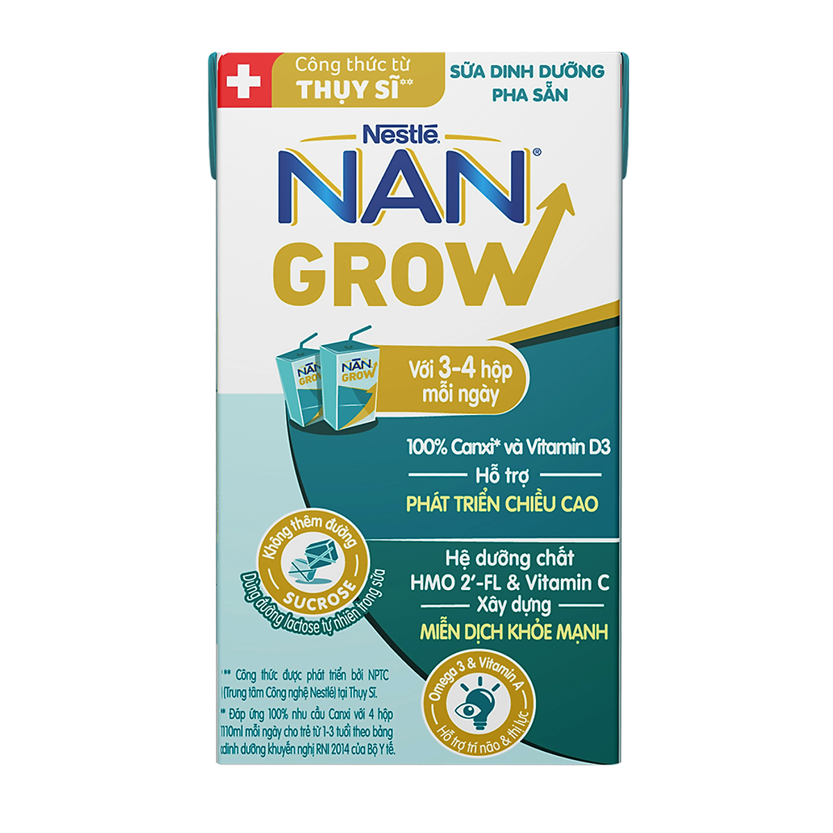 Thùng 36 hộp Sữa pha sẵn Nestlé NANGROW 110ml/hộp sữa mát công thức từ Thụy Sĩ 100% Canxi giúp bé cao lớn vượt trội 9(4 x 110ml) - (Bé từ 1 tuổi) Tặng Chảo chống dính Elmich