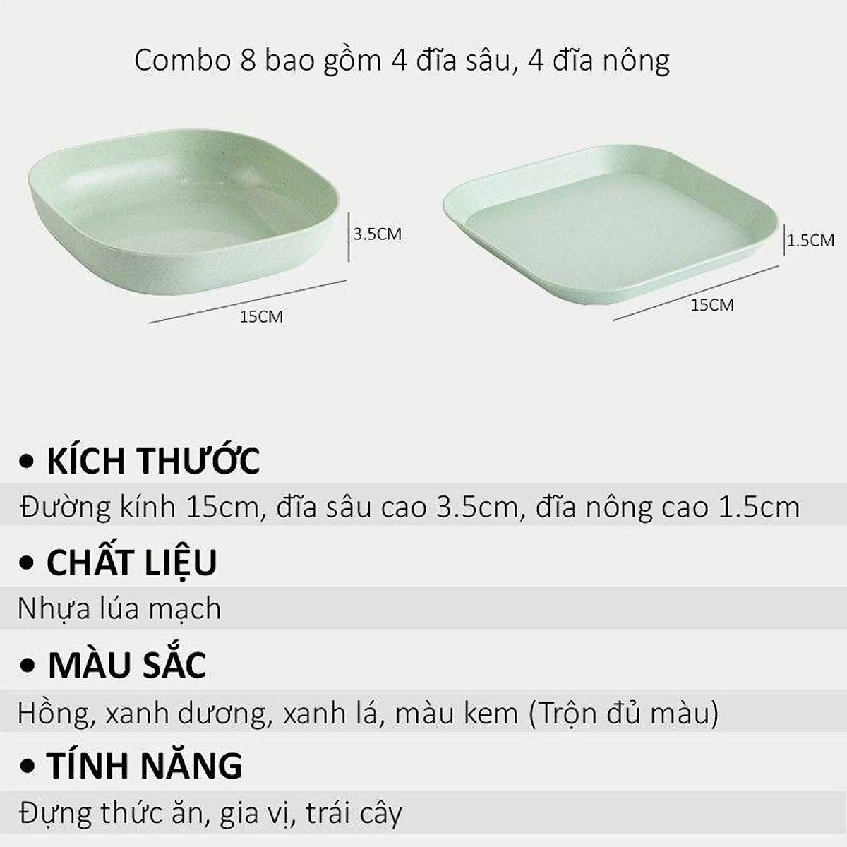 Set 8 cái đĩa lúa mạch - Tô, chén, dĩa