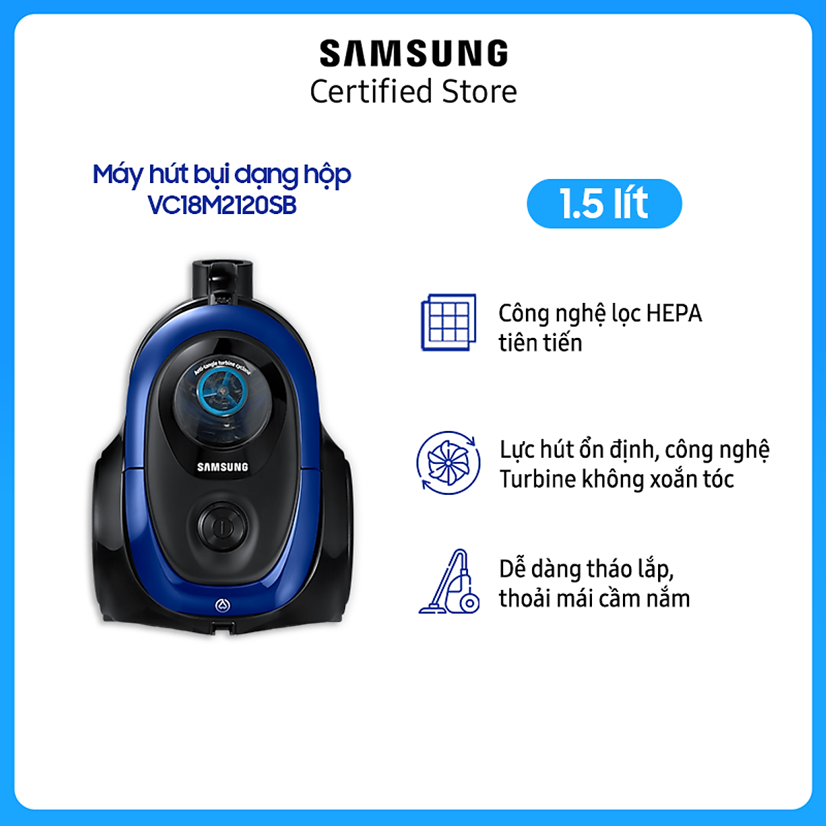 Máy Hút Bụi Samsung VC18M2120SB/SV (1.5 Lít) 1800W - Hàng chính hãng