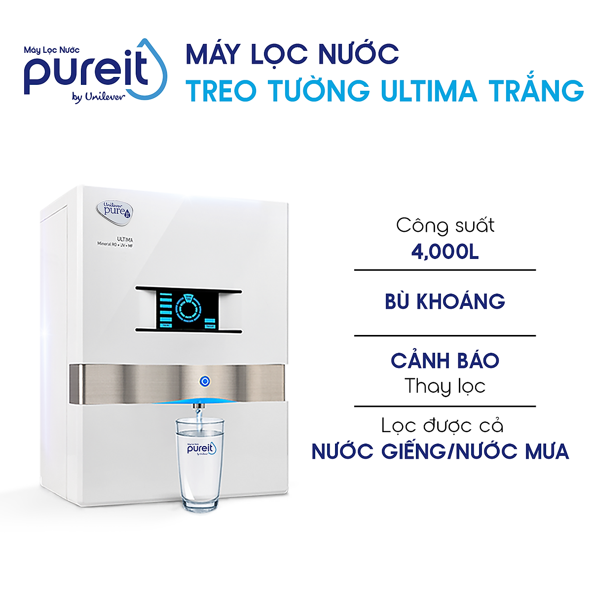Máy Lọc Nước Pureit Ultima White Lọc Nguyên Khối Tích Hợp Công Nghệ RO + UV + MF - Hàng Chính Hãng