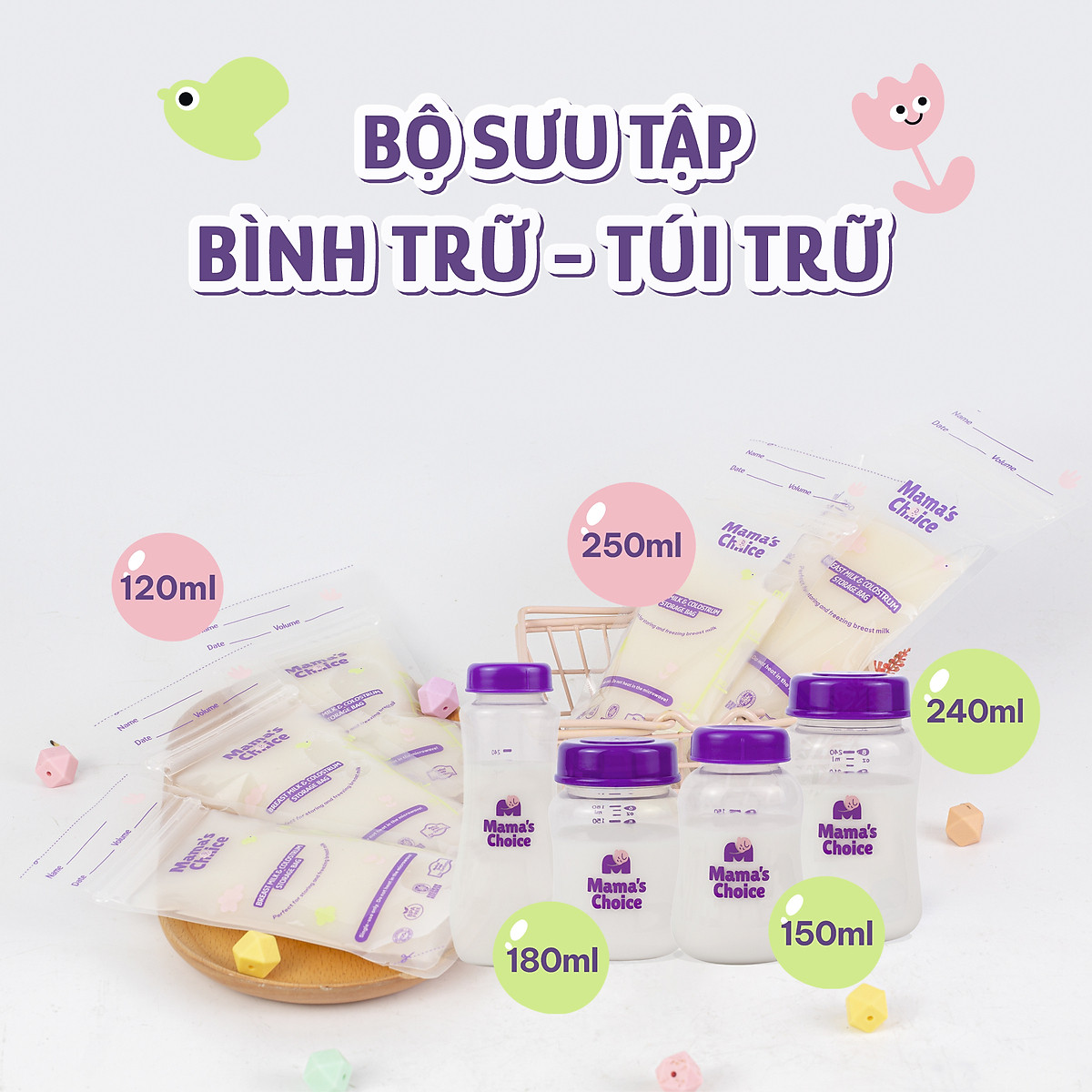 Combo Bình Trữ Sữa và Túi Trữ Sữa Mama’s Choice, Bảo Quản và Trữ Sữa Mẹ, Kiểm Định An Toàn Quốc Tế Bureau Veritas