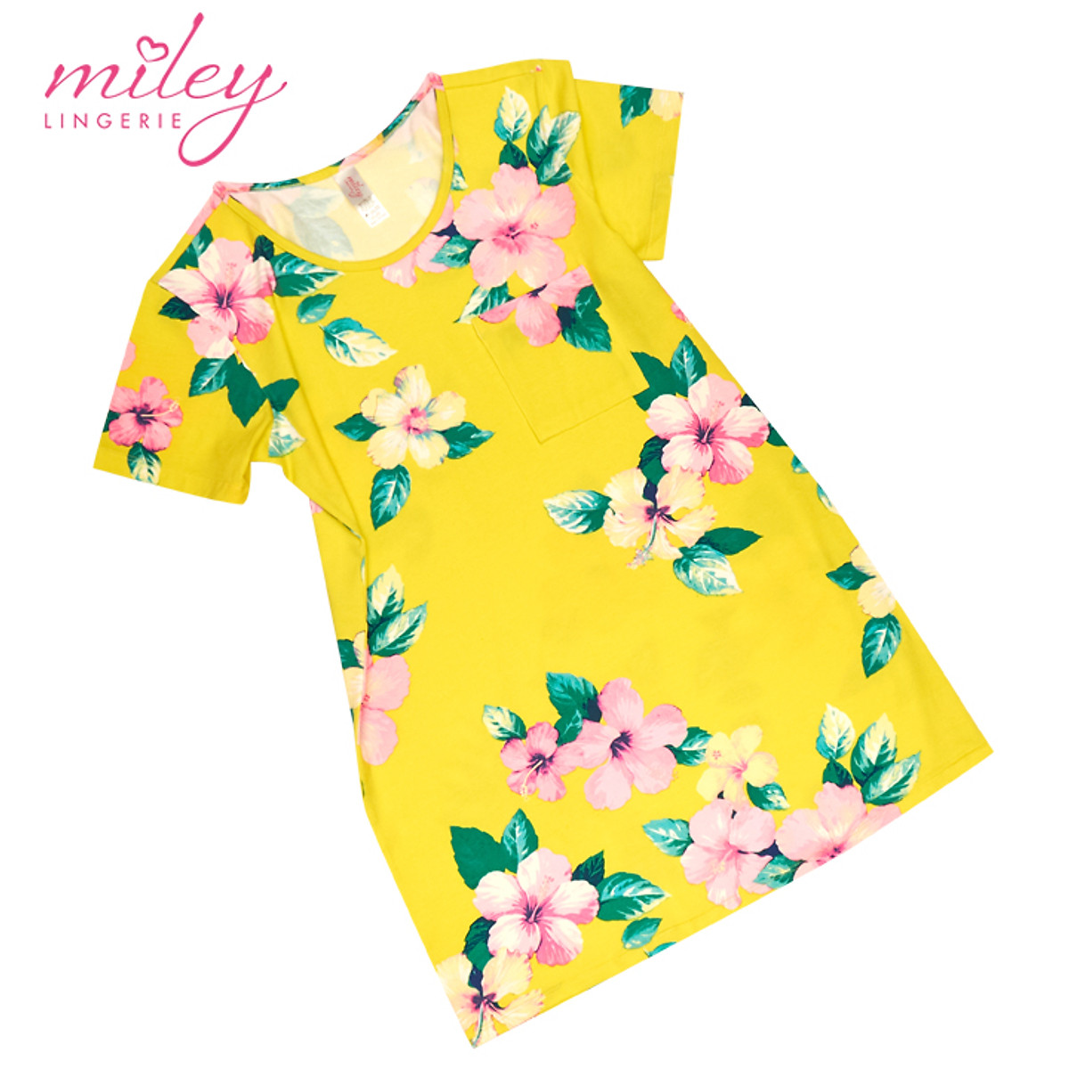 Đầm Ngủ Nữ Ngắn Có Tay Hoa Văn Natural Blow Miley Lingerie_DCP0301