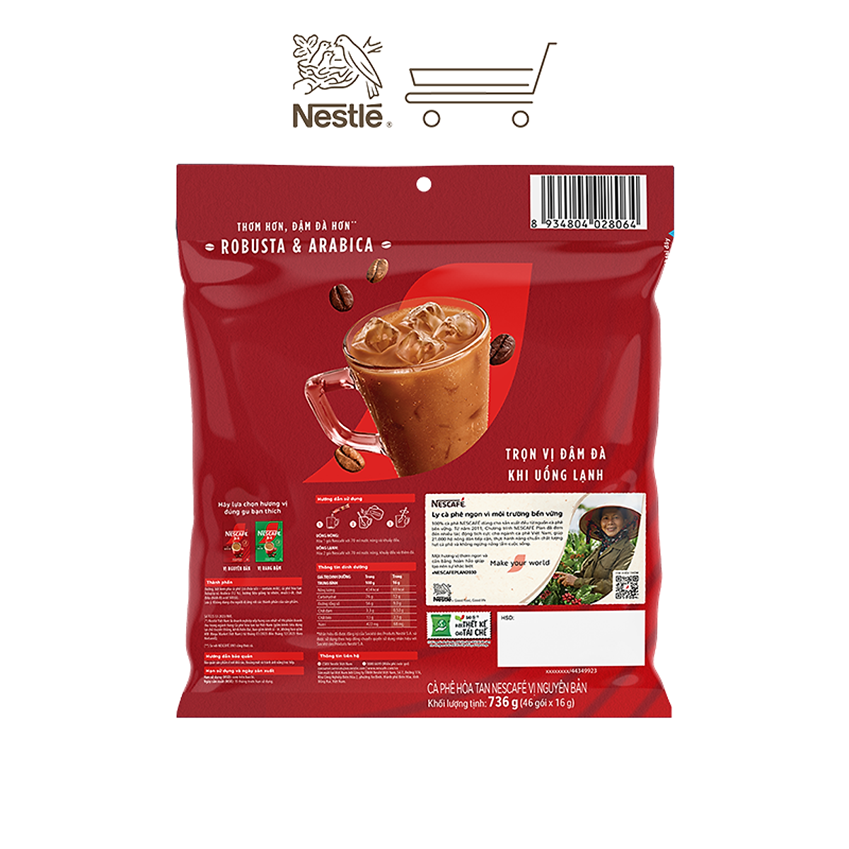 Combo 2 Bịch NESCAFE 3IN1 Công thức cải tiến - VỊ NGUYÊN BẢN Bịch 46 gói