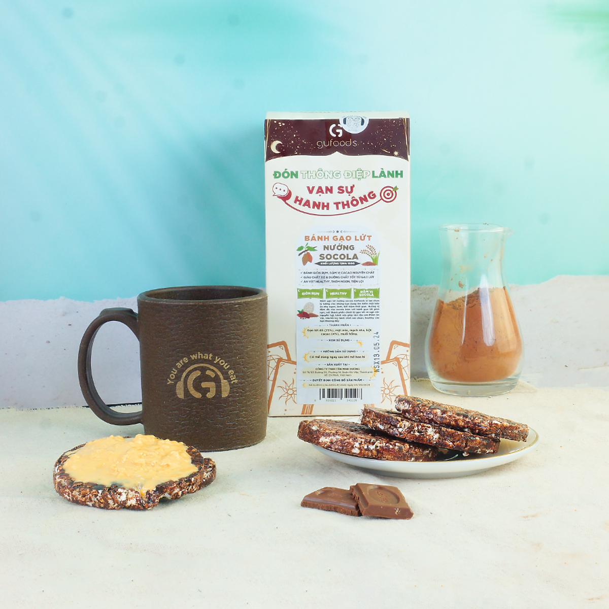 Bánh gạo lứt nướng socola GUfoods - Giòn rụm, Đậm vị socola, Healthy, Eat clean, Ăn vặt lành mạnh