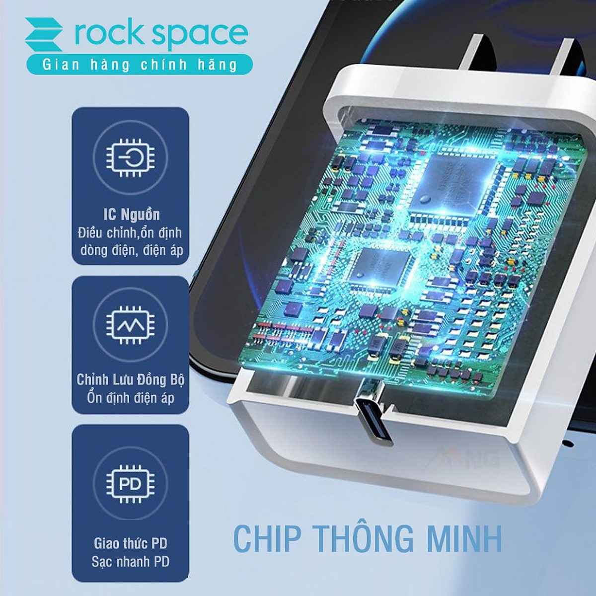 Bộ sạc nhanh PD 20W cho iP Rockspace T18 củ sạc nhanh chống cháy nổ hàng chính hãng-Bảo hành 12 tháng