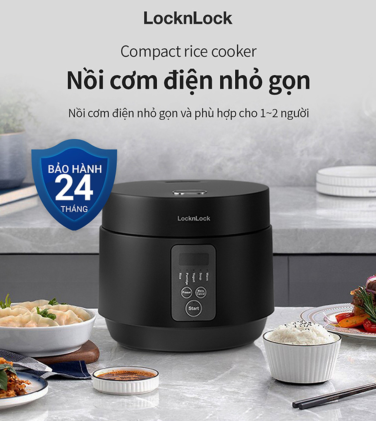 Nồi cơm điện Locknlock EJR346BLK (Giữ ấm 24h - 5 chế độ nấu - lòng nồi chống dính) 1.2 Lít - Black - Hàng chính hãng