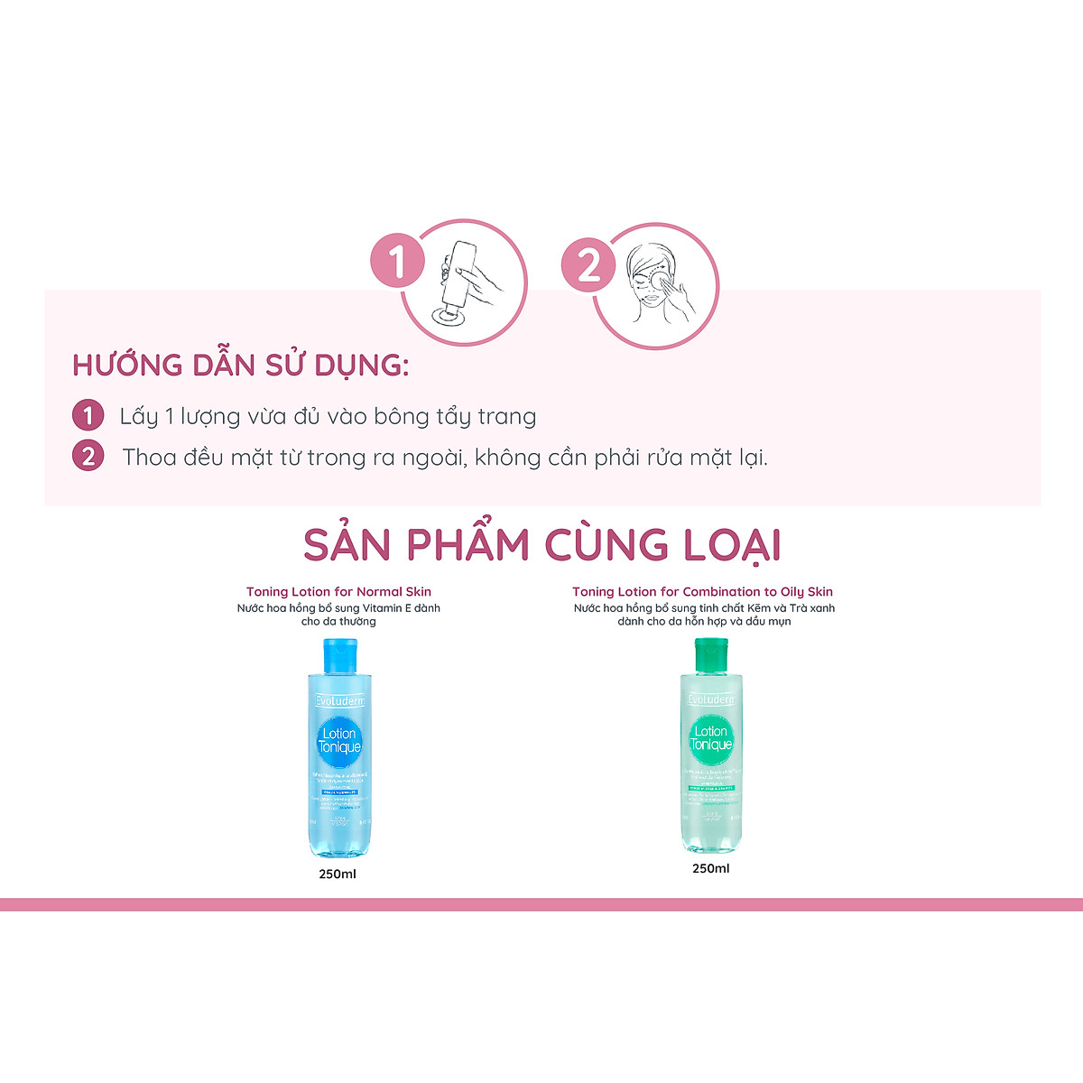 Nước hoa hồng dưỡng ẩm và làm sạch cho da nhạy cảm Evoluderm Lotion Tonique 500ml