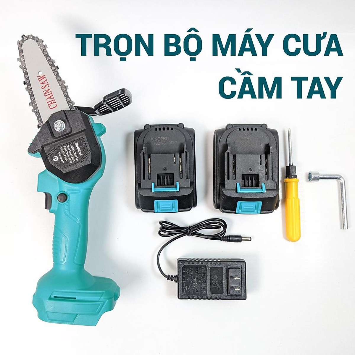 Máy cưa xích cầm tay mini dùng pin Makita 48V - Động cơ chổi than mạnh mẽ, công suất lên đến 900W - Pin li-ion 5 cell