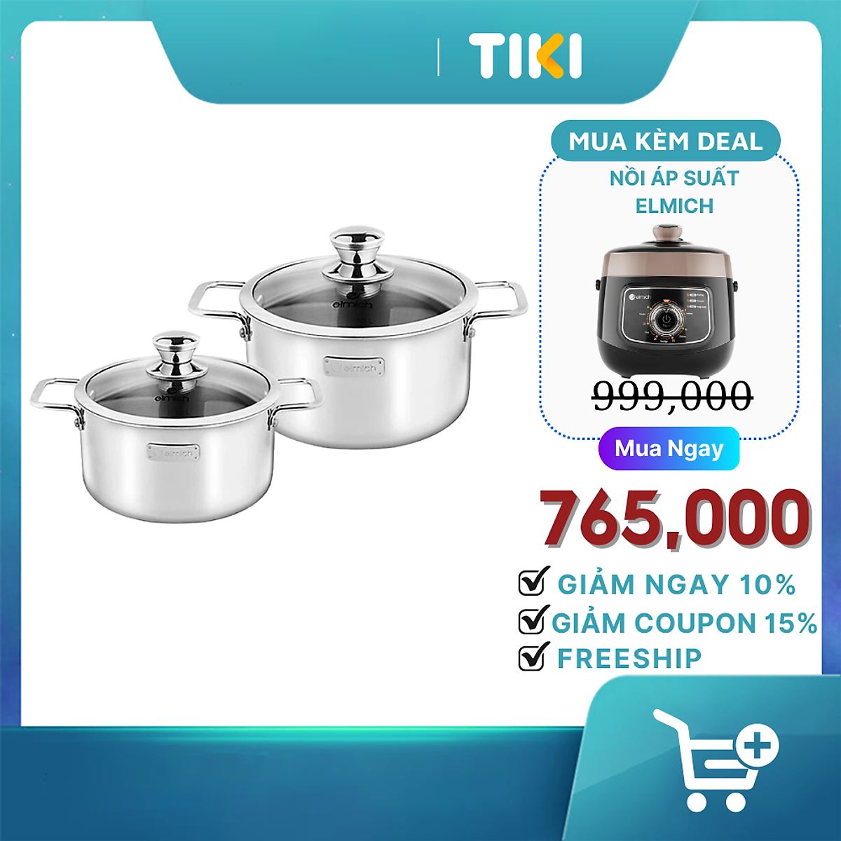 Bộ nồi inox dập nguyên khối Elmich Trimax Classic EL-2108OL Size 18, 20cm