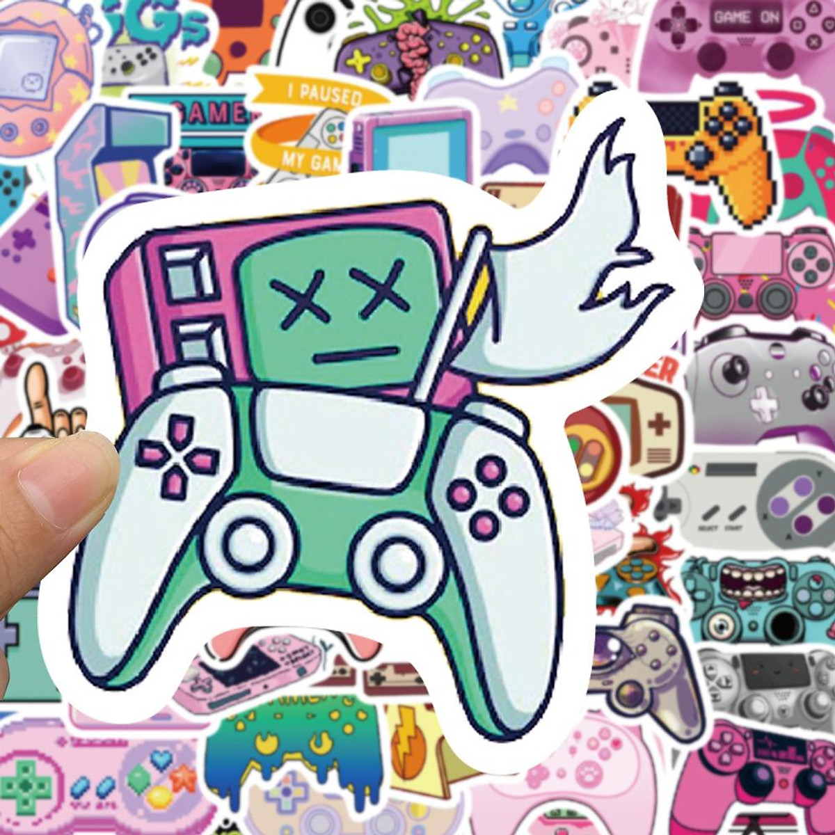 Sticker máy chơi game hoạt hình cute trang trí mũ bảo hiểm, guitar ...