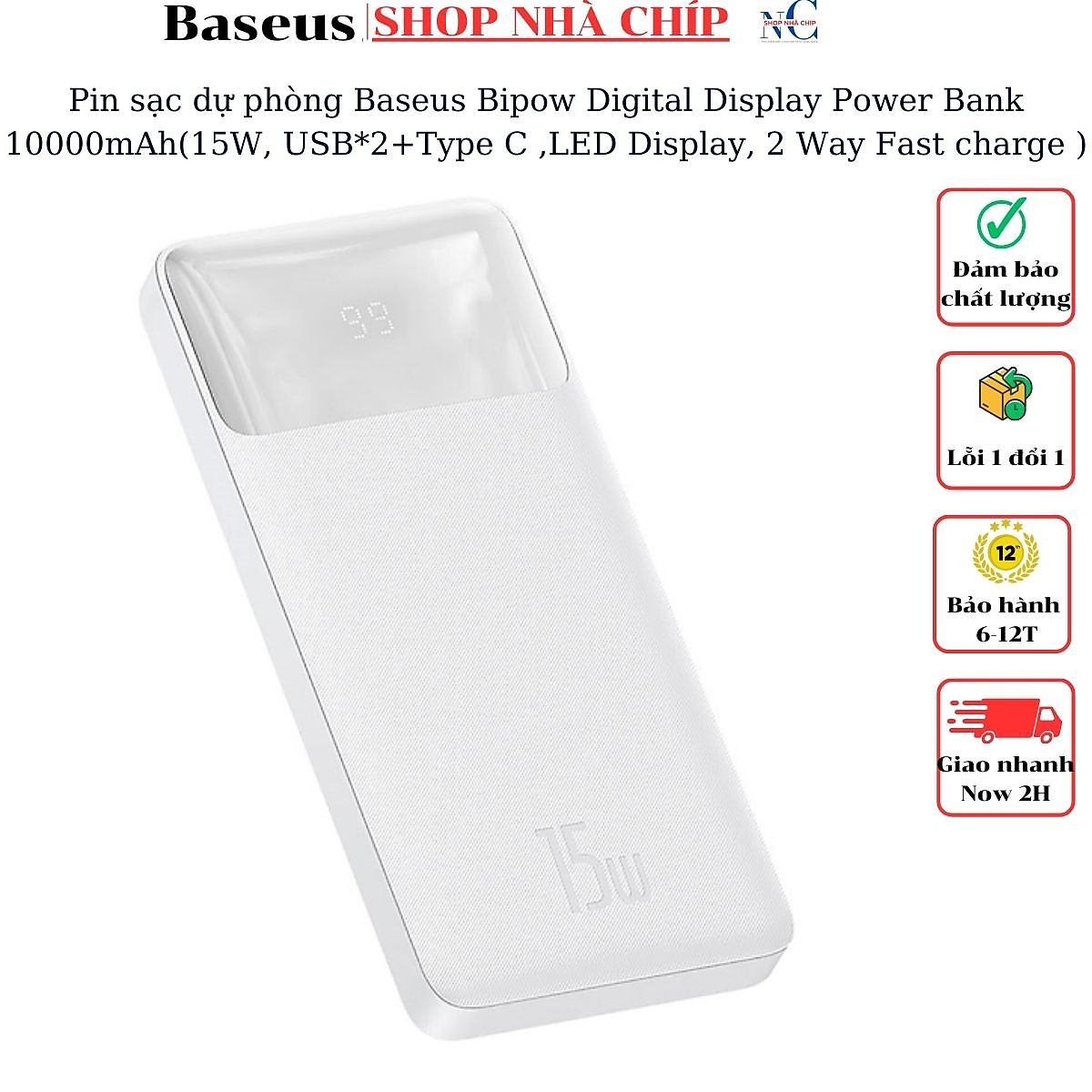 Pin sạc dự phòng Baseus Bipow Digital Display Power Bank 20000mAh ( 15W/20W, USB*2+Type C , LED Display, 2 Way Fast charge ) - Hàng chính hãng