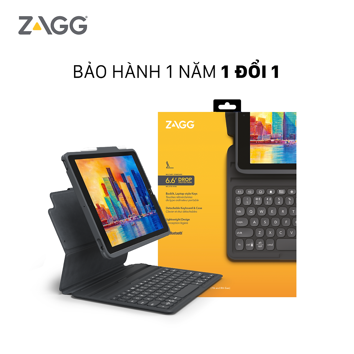 Ốp lưng kèm bàn phím dành cho ZAGG Keyboard Pro Keys iPad 10.2 inch - Black/Gray-UK - 103407134 - Hàng chính hãng