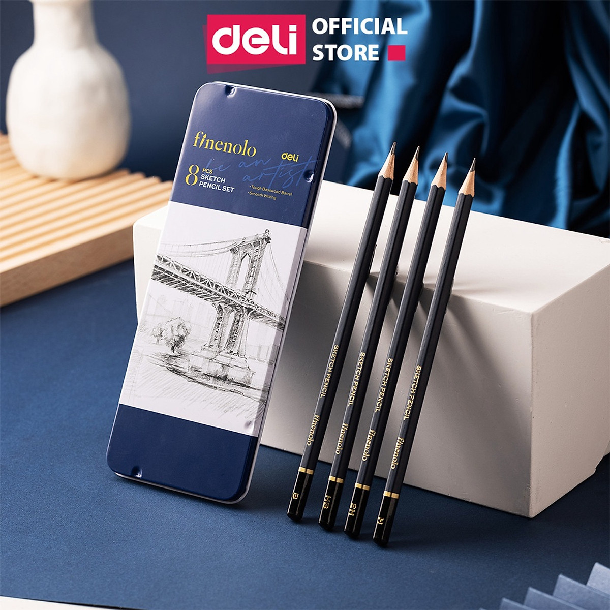 Set 8 Bút Chì Phác Thảo Chuyên Nghiệp Deli - Độ Cứng HB - 14B - Vẽ Tranh Mỹ Thuật Họa Chân Dung Hoạ Sĩ Vẽ Chì, Màu - EC26