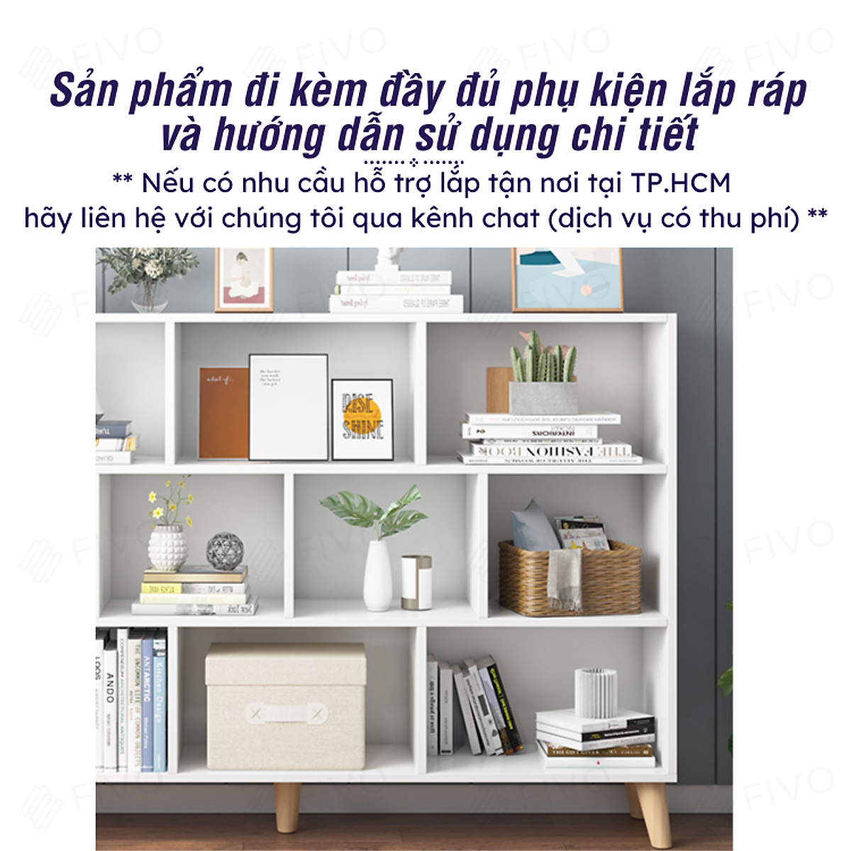 Kệ Sách Gỗ Cao Cấp Đa Tầng FIVO Mã FB60 - Chất Liệu Gỗ MDF Phủ Melamine Chống Thấm Bề Mặt Cực Tốt Hàng Cao Cấp, Có Kèm Tấm Lưng (Kích Thước 80x24x107)