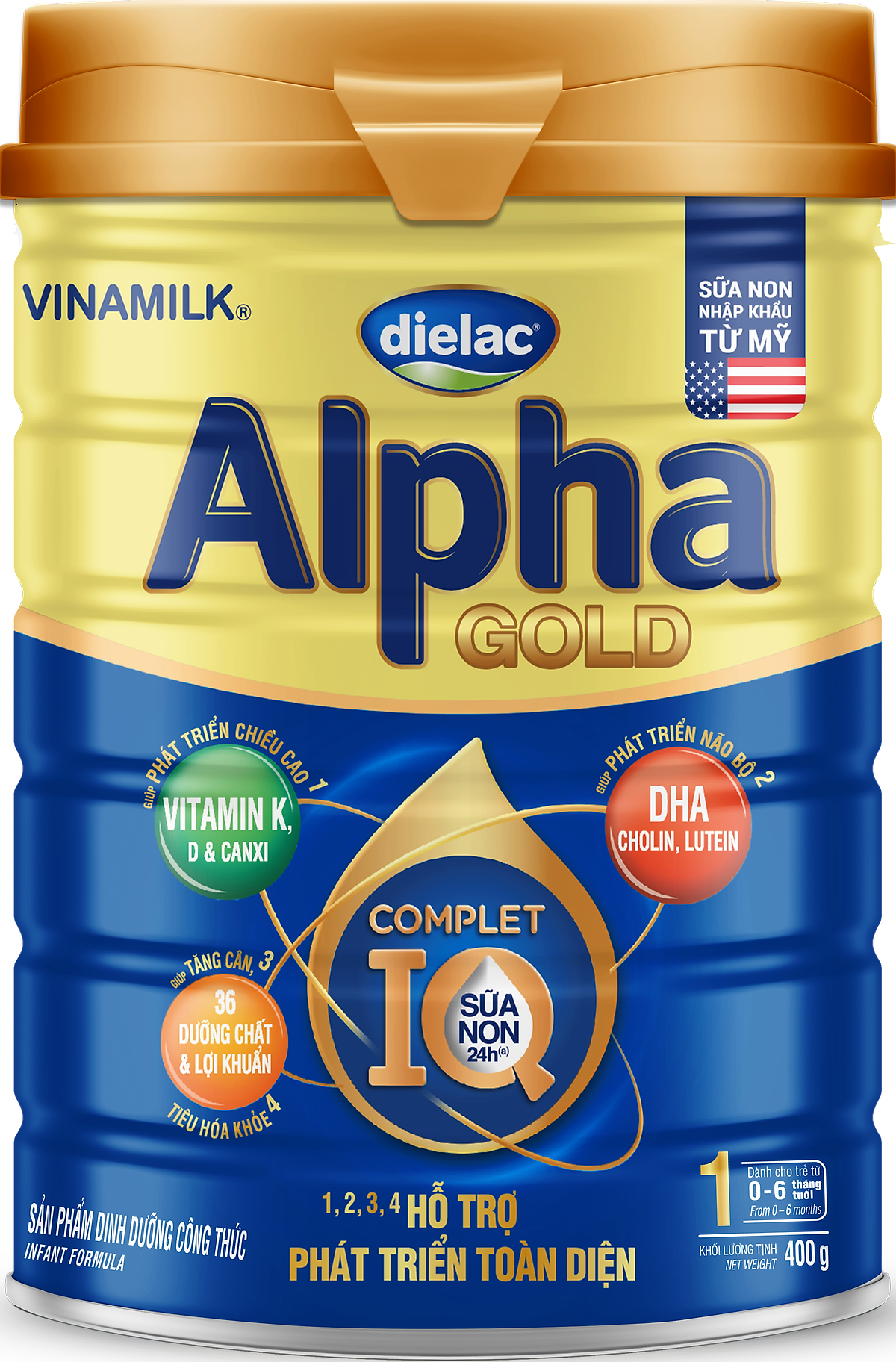 Sữa Bột Vinamilk Dielac Alpha Gold IQ Step 1 Hộp Thiếc (400g)