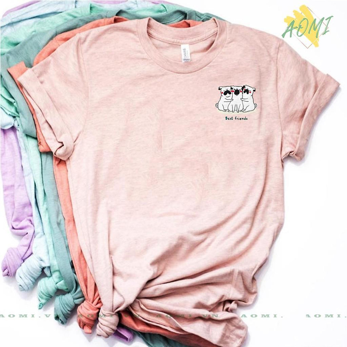 ÁO THUN KIỂU UNISEX AOMI BEST FRIEND PUG DOG TAY NGẮN TAY LỠ NAM NỮ GIA ĐÌNH CẶP ĐÔI CHẤT LƯỢNG CAO