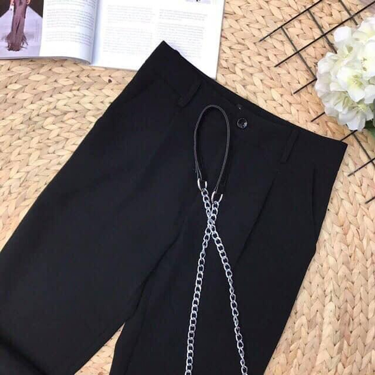 Quần tây đi học nữ lưng cao ống đứng dáng baggy dài bigsize màu đen - Quần vải nữ học sinh cấp 2 3 cạp cao có đỉa