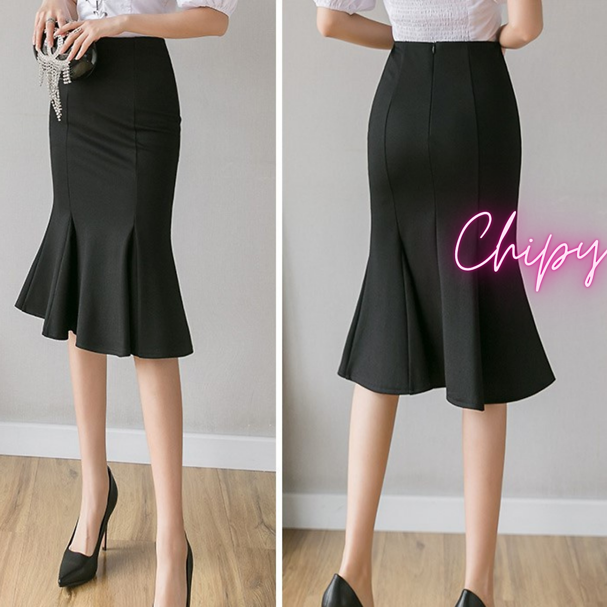 Chân Váy Đuôi Cá Công Sở Bút Chì Nữ CHIPY Dáng Dài Qua Gối Lưng Thun Chân Váy Đuôi Cá Công Sở Bút Chì Nữ Chipy Dáng Dài Qua Gối Lưng Thun