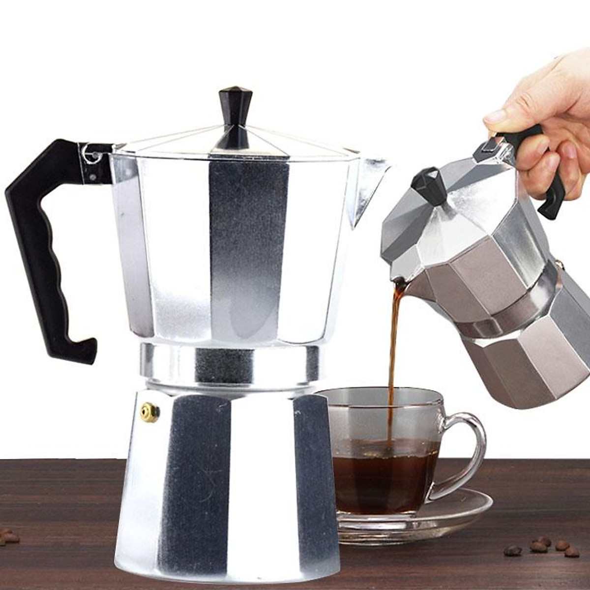 Ấm Pha Cafe Moka Pot Kiểu Italia - Bạc 