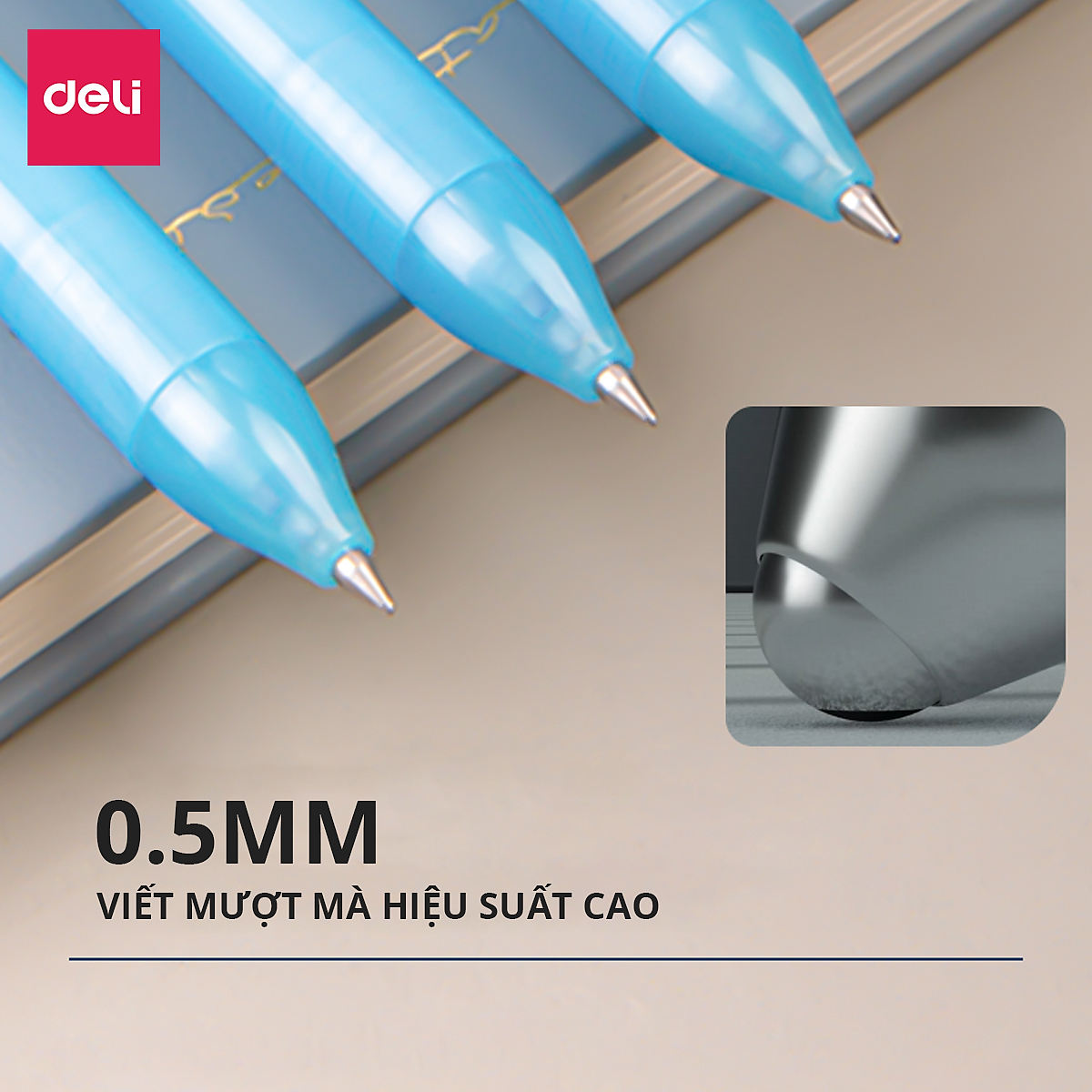 Bút Bi Gel Bấm Bút Mực Xóa Được Văn Phòng Deli Ngòi 0.5mm Học Sinh, Mực Đều Nét Chữ Đẹp - Xanh/Đen - 1 chiếc