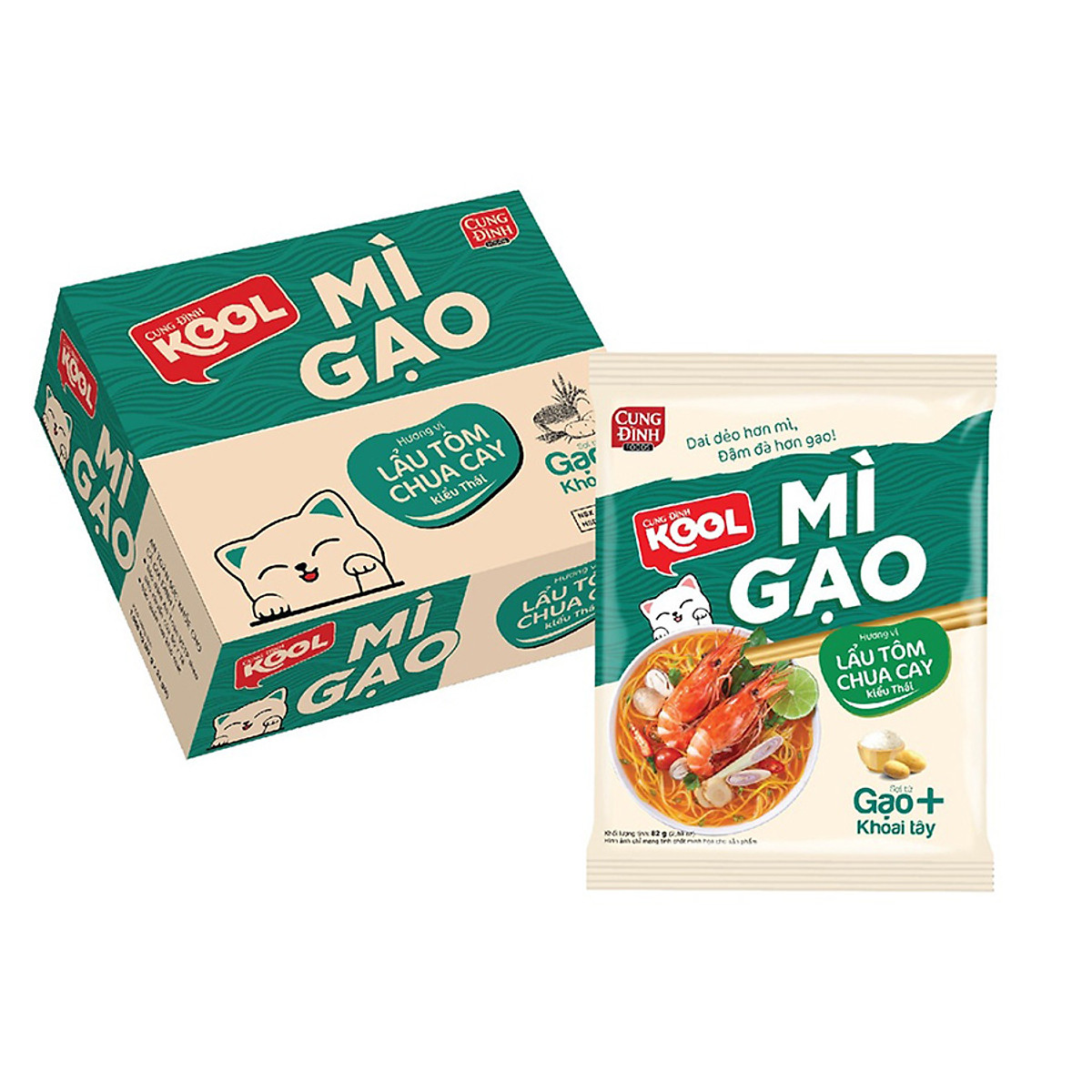 Thùng 24 Gói Mì Cung Đình Kool Mì Gạo Lẩu Tôm Chua Cay Kiểu Thái 84g