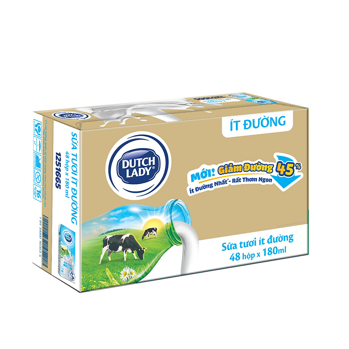 Thùng 48 Hộp Sữa Tươi Tiệt Trùng Dutch Lady Cô Gái Hà Lan ít đường 180ml