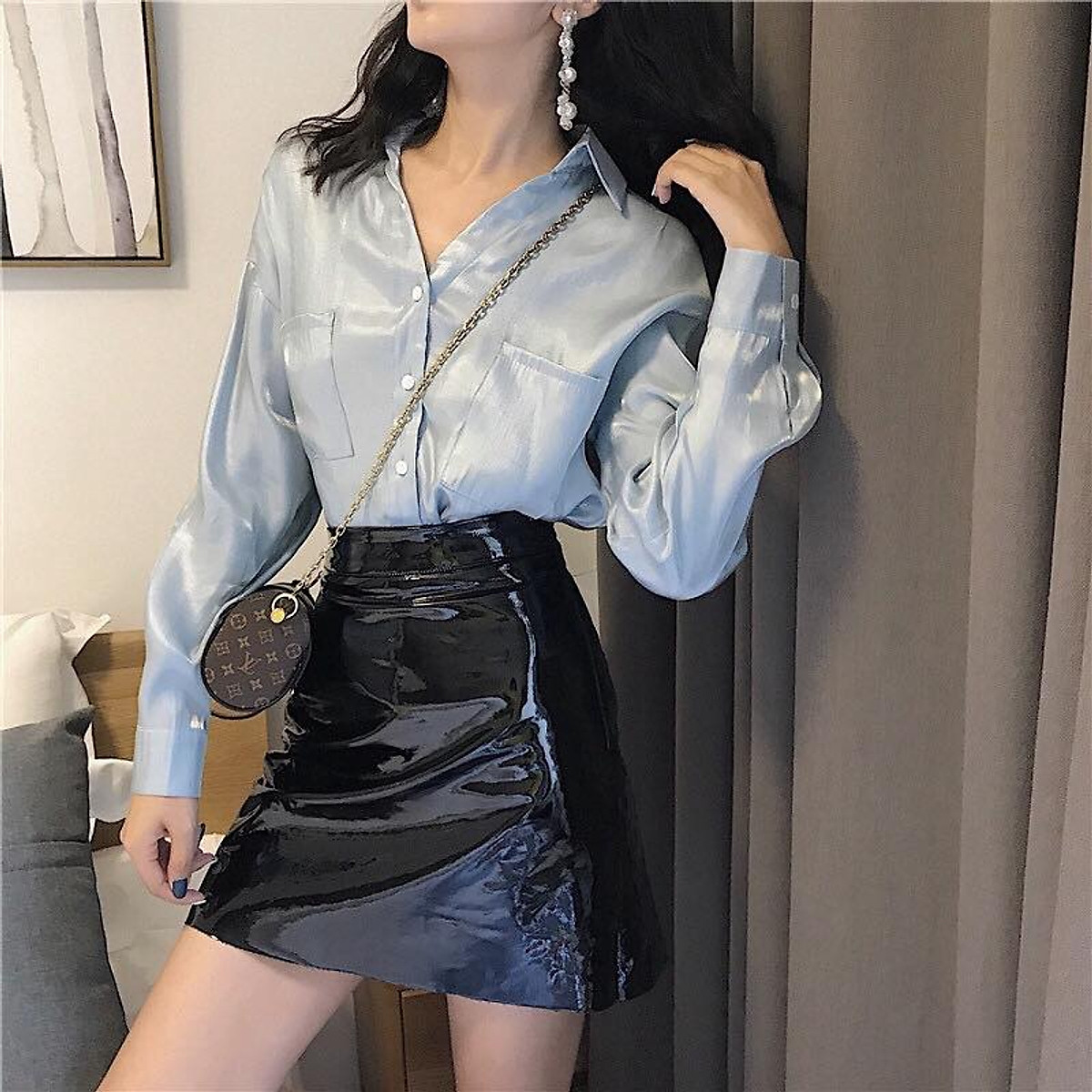 Áo Sơ Mi Lụa Bóng Màu Kaki  XIPI