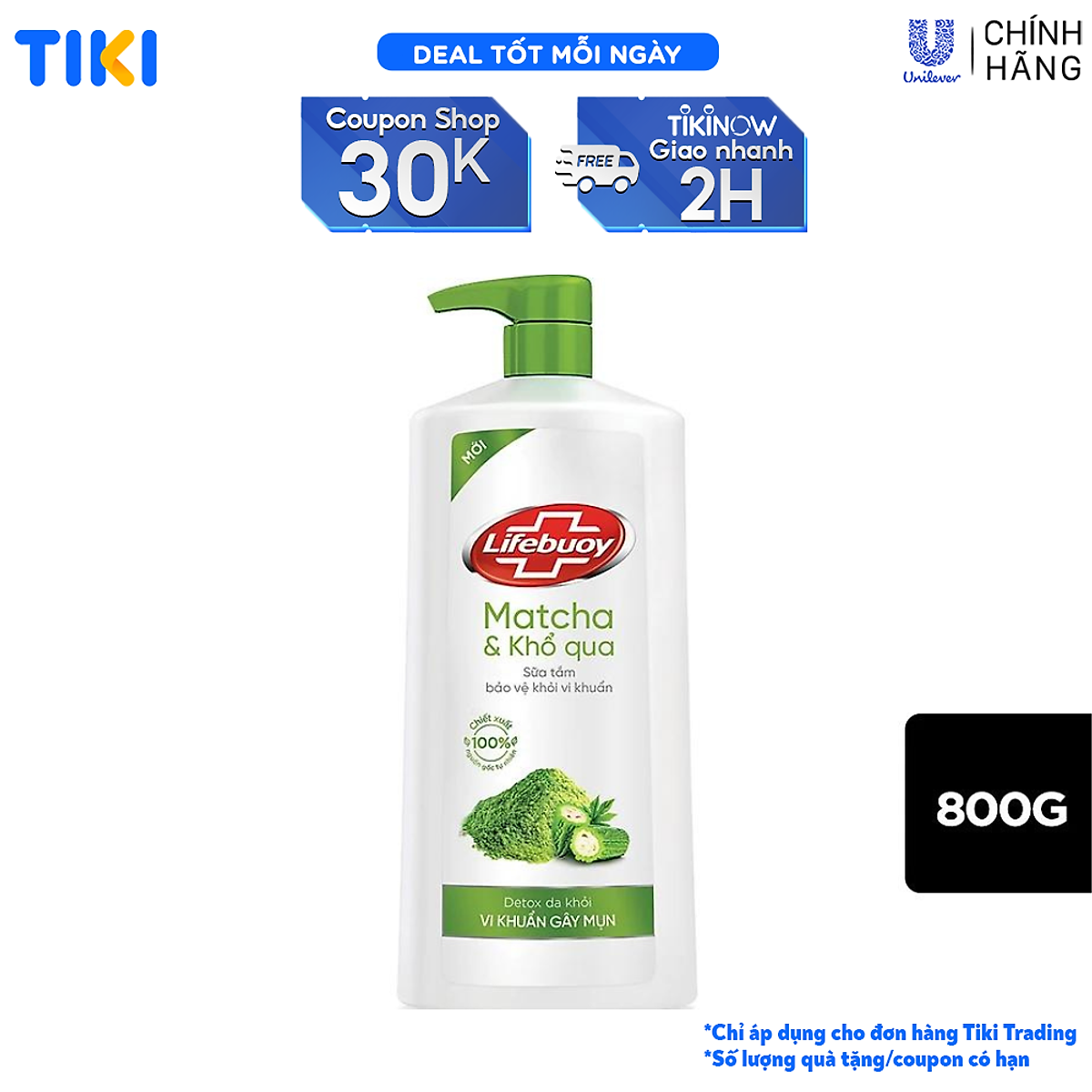 Sữa Tắm Lifebuoy Detox Và Sạch Sâu Khỏi Bụi Mịn Pm2.5 Detox Bảo Vệ Khỏi Vi Khuẩn Gây Mụn Cơ Thể Matcha & Khổ Qua Chai 800G