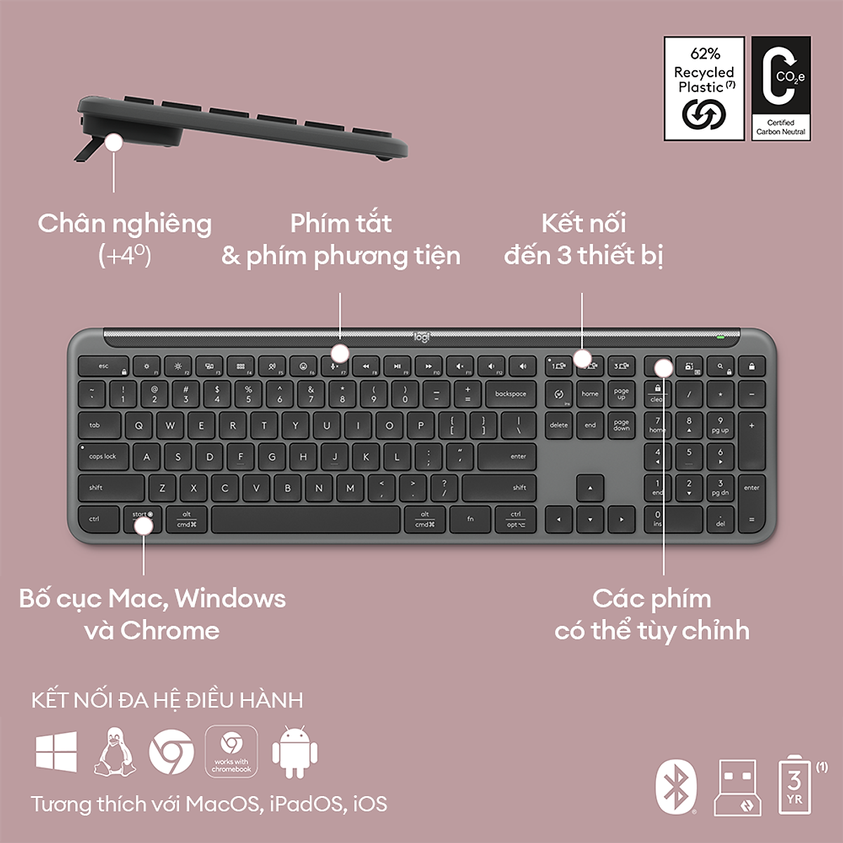 Bàn phím không dây mỏng Logitech Signature K950 - Hàng Chính Hãng