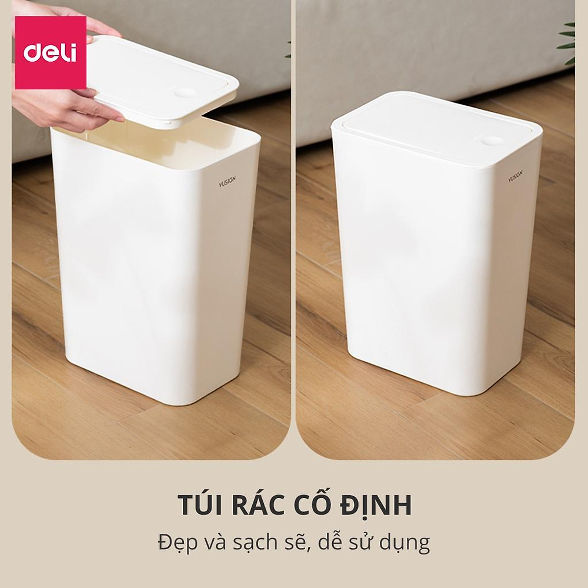 Thùng Rác Nắp Bật Nhấn Nút Thông Minh Deli - Tiết Kiệm Không Gian Nhựa PP Nguyên Sinh Hạn Chế Mùi Hôi Kháng Khuẩn Sọt Rác Văn Phòng Nhà Bếp - 1108 1109