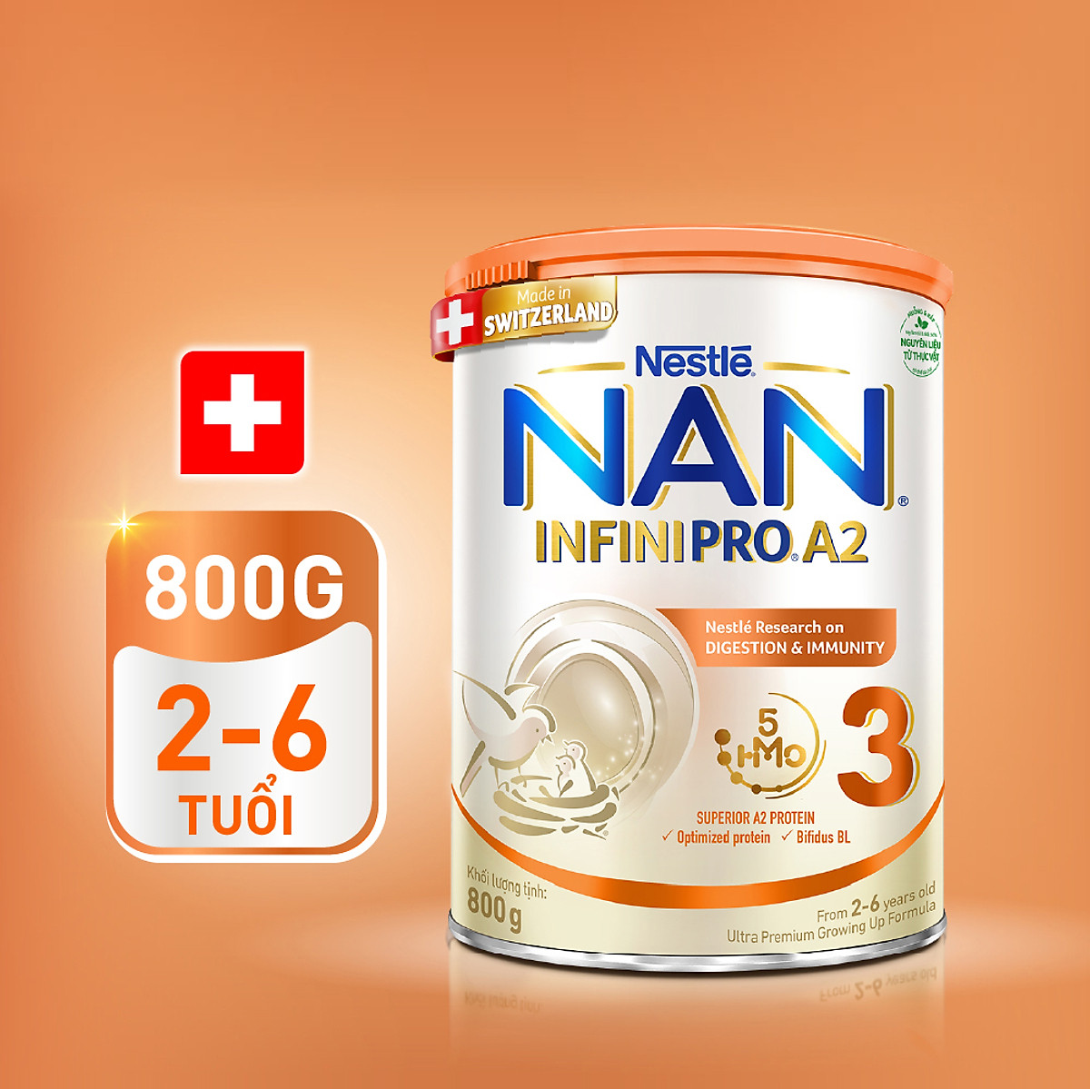 Bộ 2 Lon Sữa bột NAN INFINIPRO A2 800g Thụy Sĩ 3 với đạm quý A2 tiêu hóa tốt sau 7 ngày và 5HMO tăng cường đề kháng + Tặng Máy massage cổ​ (2 - 6 tuổi)