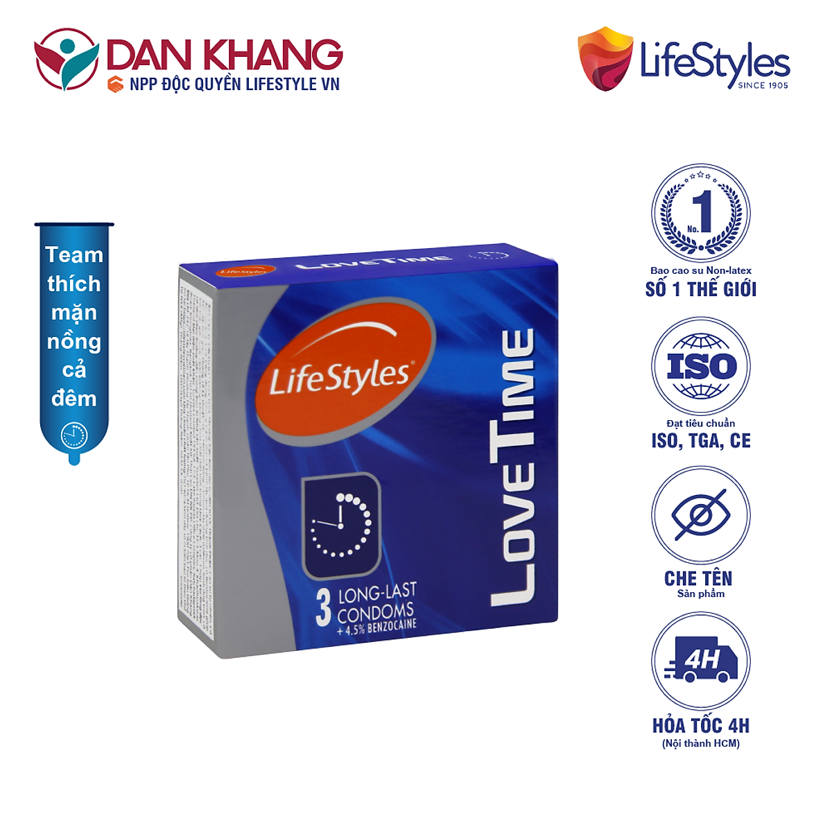 Bao Cao Su LifeStyles Love Time Cao Cấp Kéo Dài Thời Gian Hộp 3 bao