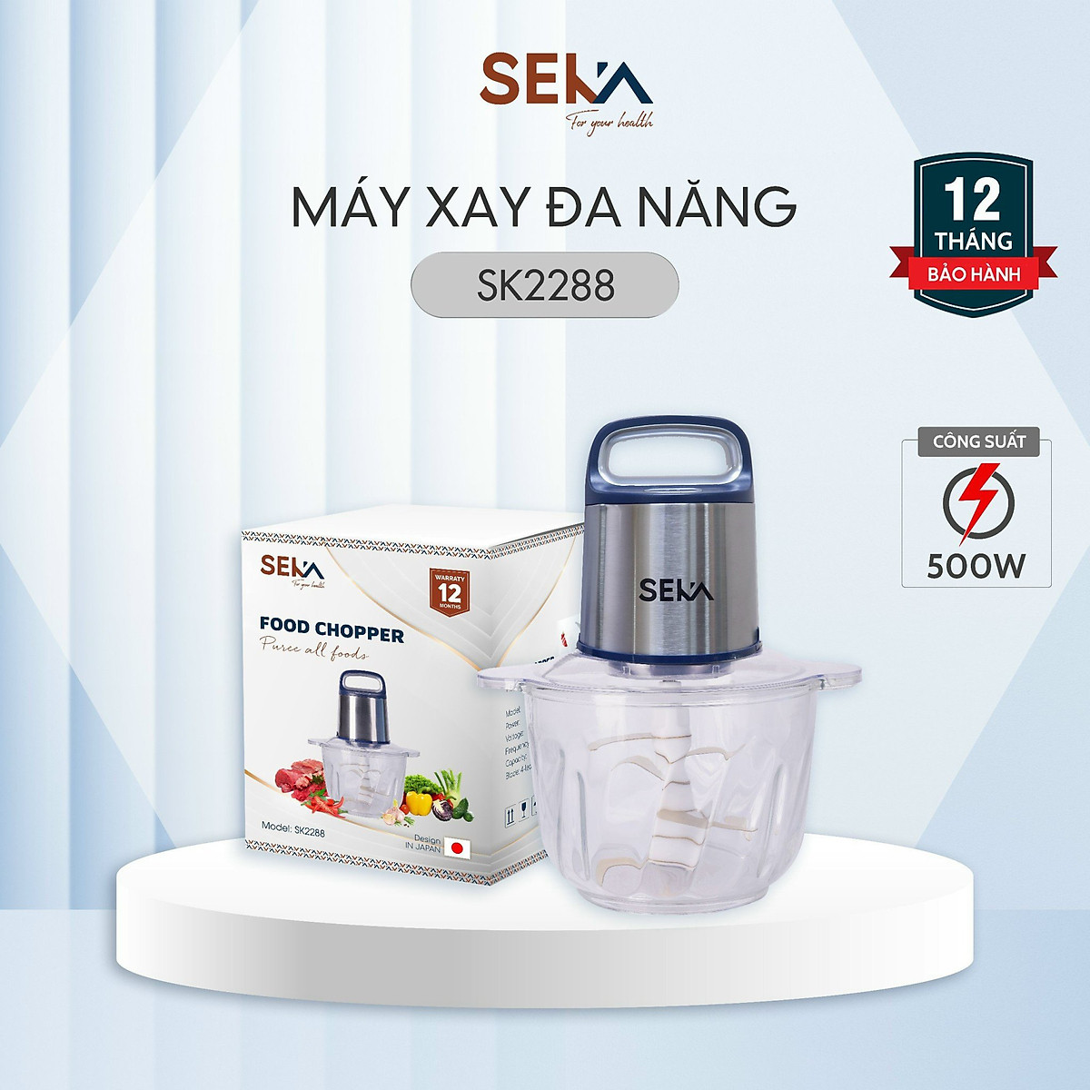 Máy Xay Thịt Thủy Tinh 2 Cối SEKA SK2287 - 1 Cối SK2288 - Xay Thực Phẩm Đa Năng - 500W (Model 2024) - Hàng Chính Hãng