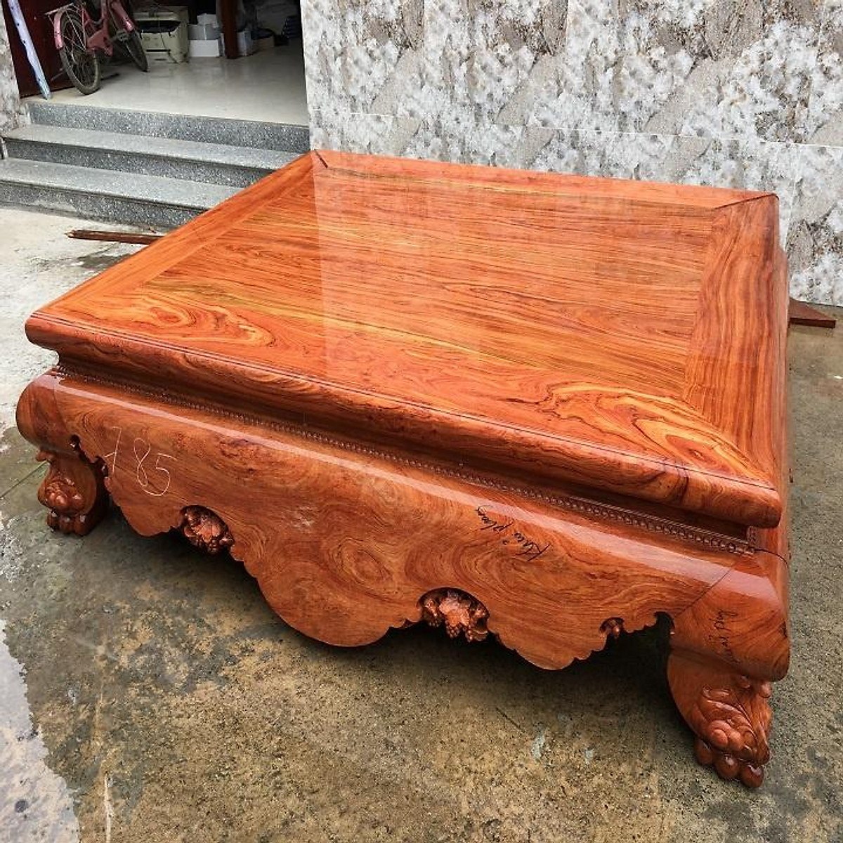 Sập chân quỳ dạ trơn tam diện gỗ hương đá chân 24 kt 180x220 ( Bác Nghiệp - Thái Nguyên )