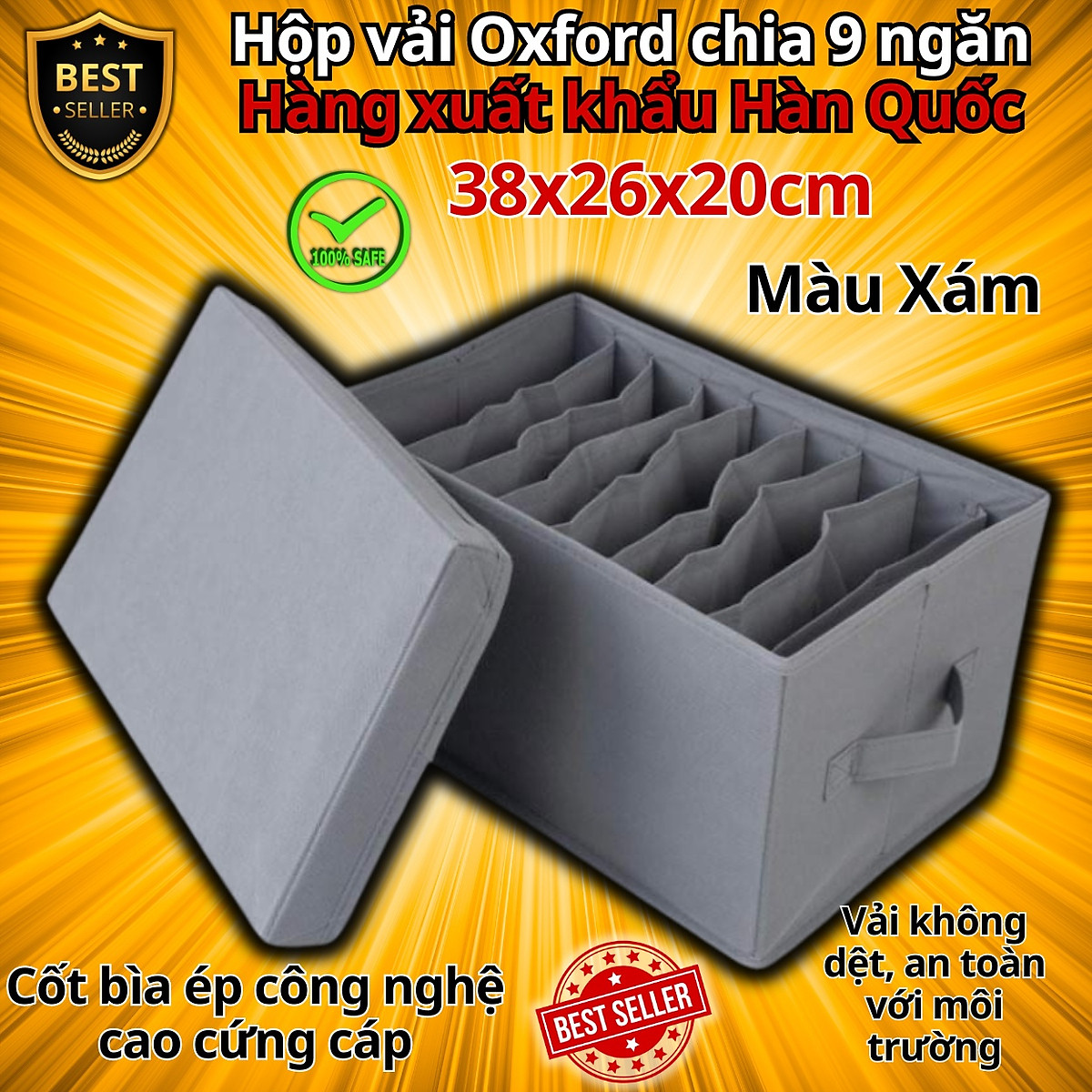 Hộp vải đựng đồ chia 9 ngăn và 16 ngăn sắp xếp quần áo D Danido - Khay đựng đồ chia ngăn tiện ích, chất liệu cao cấp vải không dệt có nắp