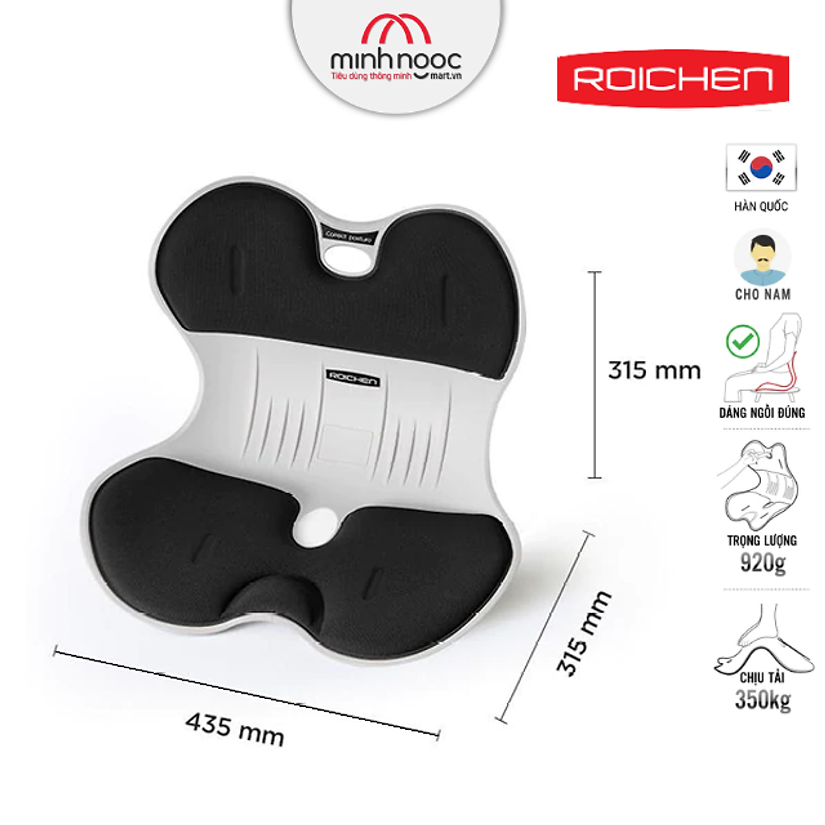 Ghế chỉnh dáng ngồi đúng - Roichen Hàn Quốc (Made in Korea). Dùng cho Nam, 5 màu lựa chọn (Đen, nâu, ghi xám, xanh Mint, xanh dương) Hàng chính hãng