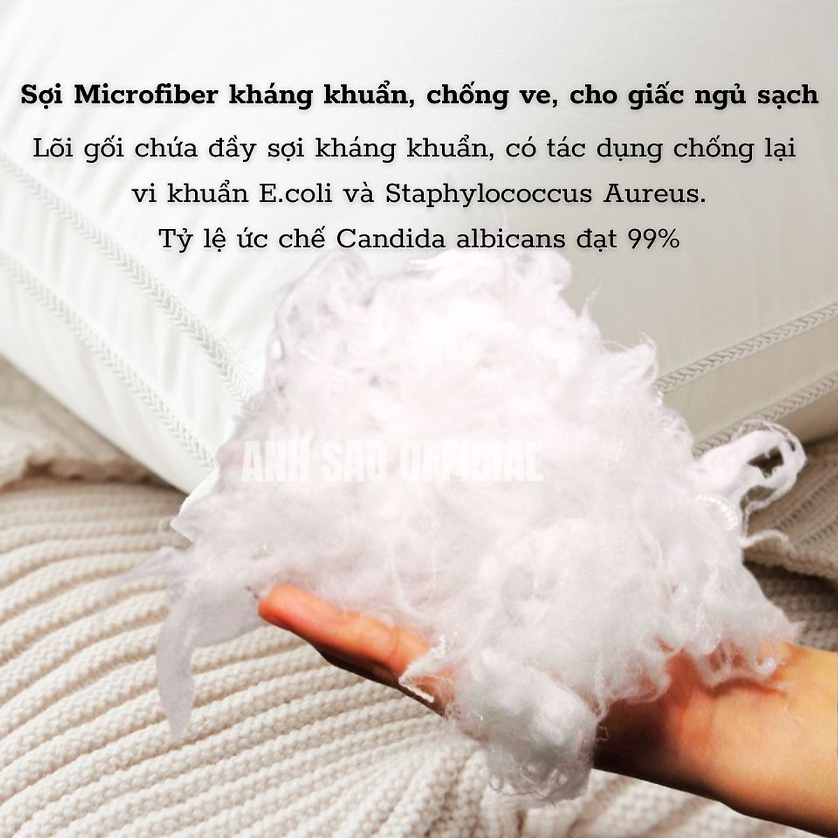 1 Gối Lông vũ Microfiber Cao cấp A - Đạt Chứng nhận OEKO-TEK an toàn sức khỏe, không chứa chất độc hại - Gối nằm êm ái, mềm mịn, kháng khuẩn - Gối chuẩn khách sạn 5 sao
