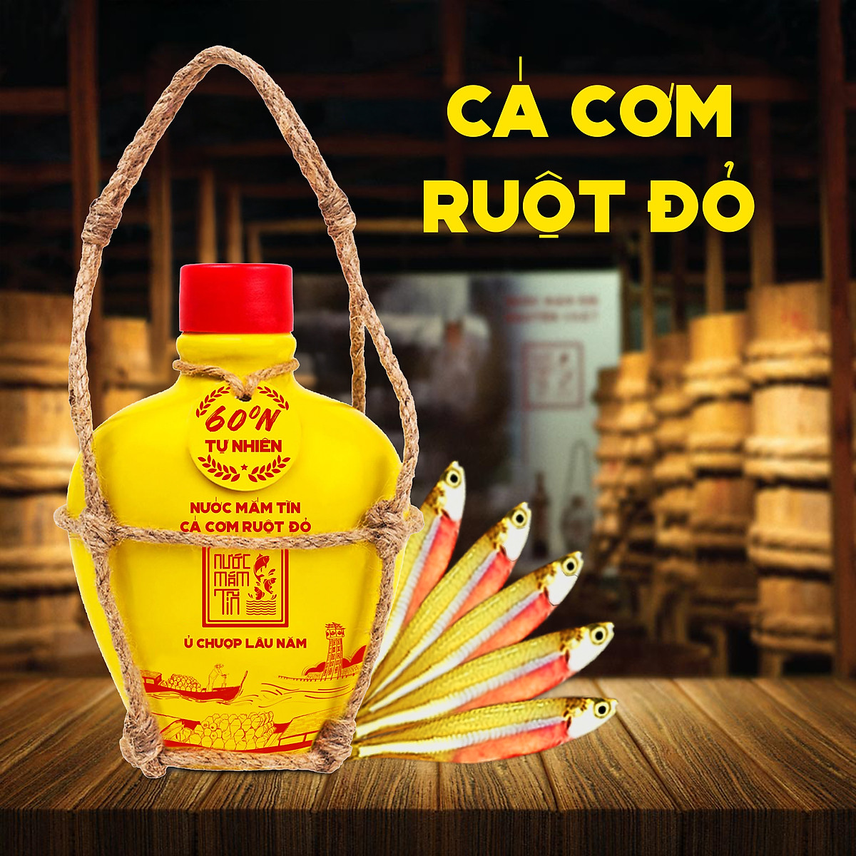 Đặc Sản Phan Thiết - [Combo 02 Bình Gốm 60 Đạm] Nước Mắm Tĩn Cá Cơm Ruột Đỏ Độ Đạm 60N 250Ml Rin Nguyên Chất Không Chất Bảo Quản