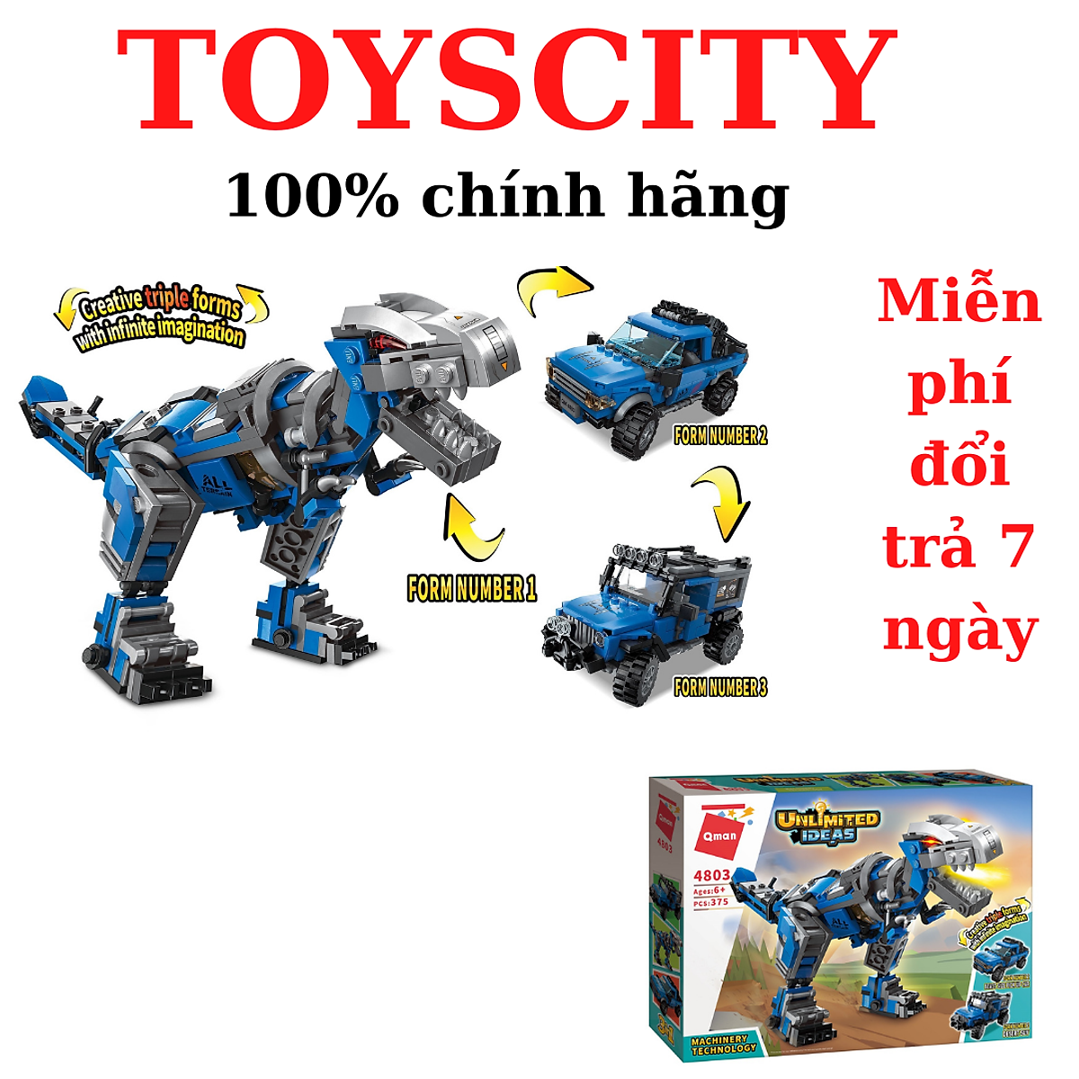 Đồ chơi lắp ghép, xếp hình Qman 4803: Khủng long biến hình